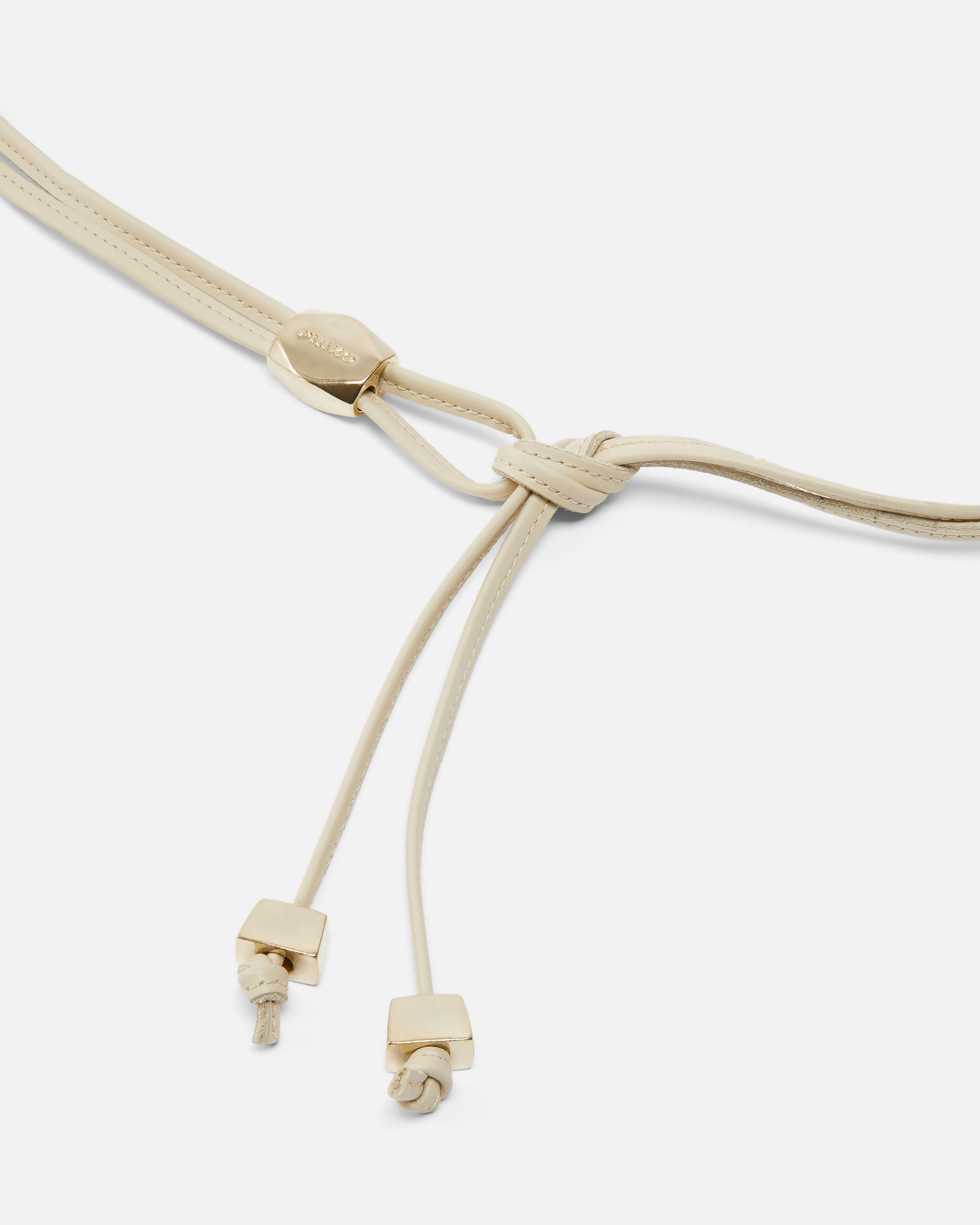 Pinko Tubular Leather Belt With Gold Metal Nuggets In Silk White-brushed Gold