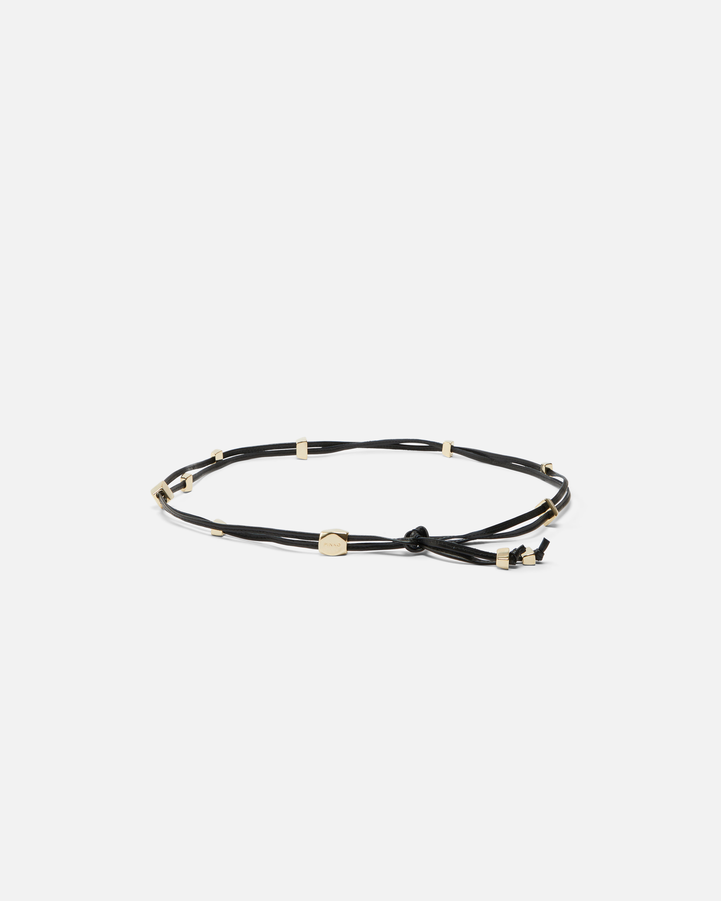 Pinko Tubular Leather Belt With Gold Metal Nuggets In Black-brushed Gold