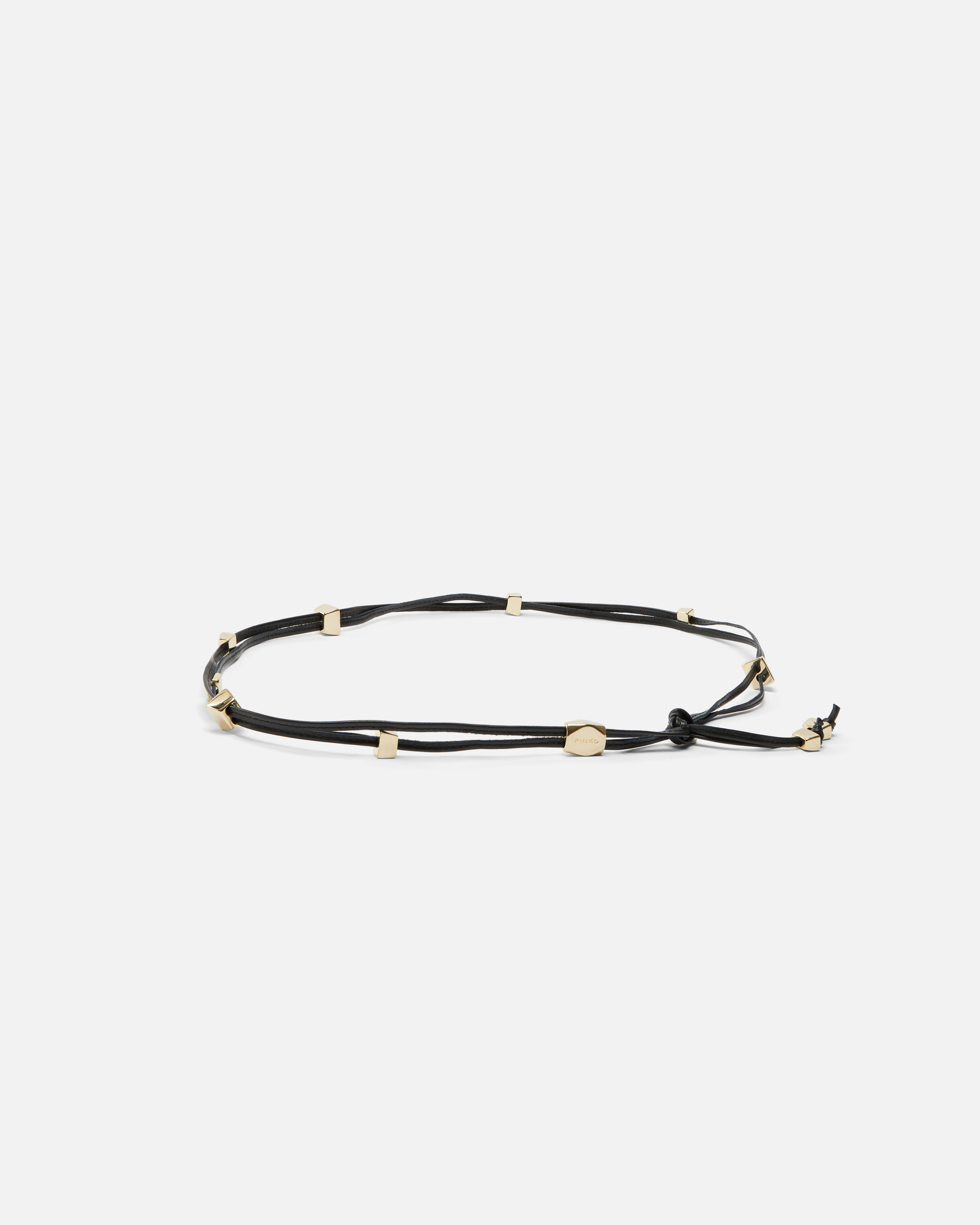 Pinko Tubular Leather Belt With Gold Metal Nuggets In Black-brushed Gold