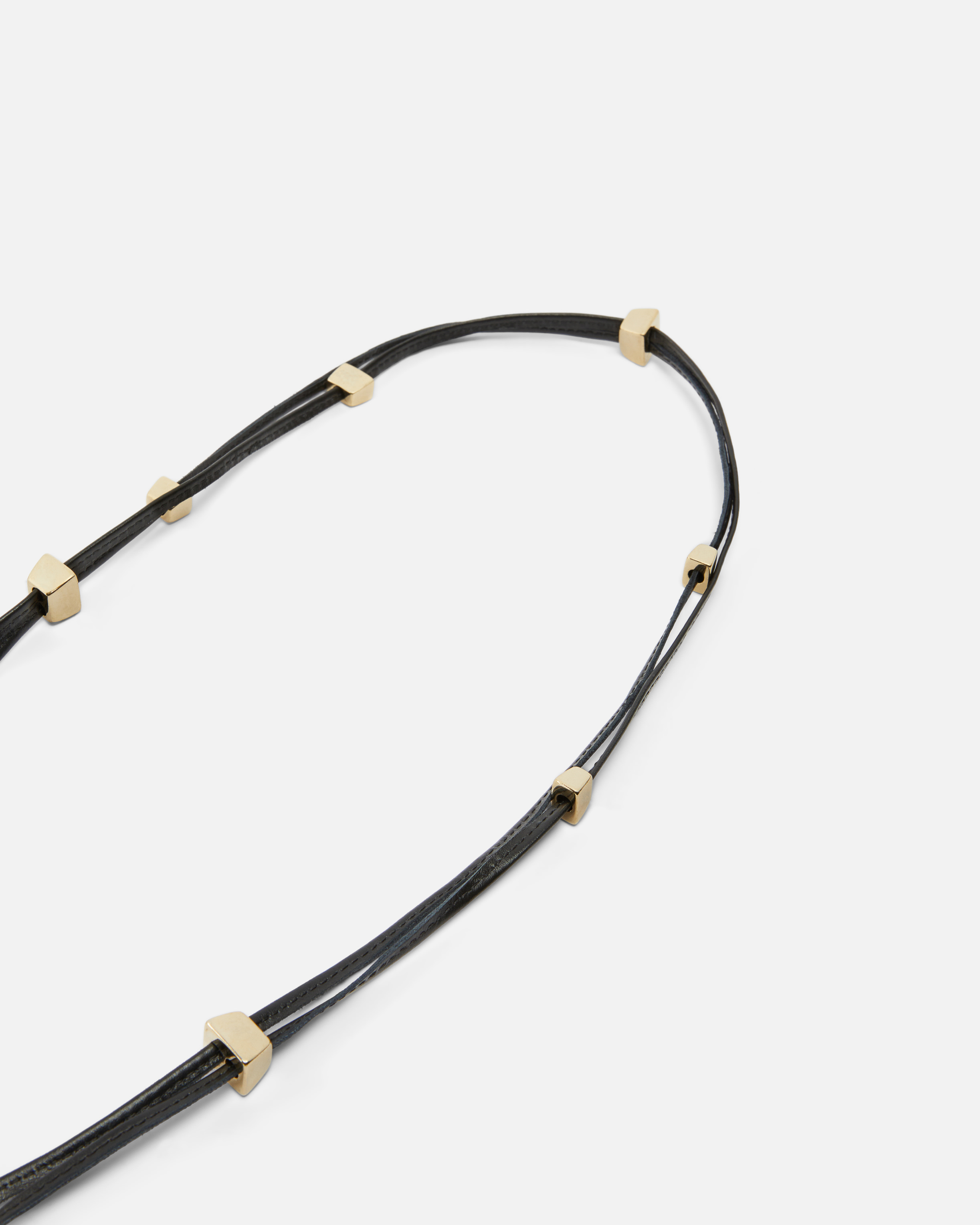 Pinko Tubular Leather Belt With Gold Metal Nuggets In Black-brushed Gold