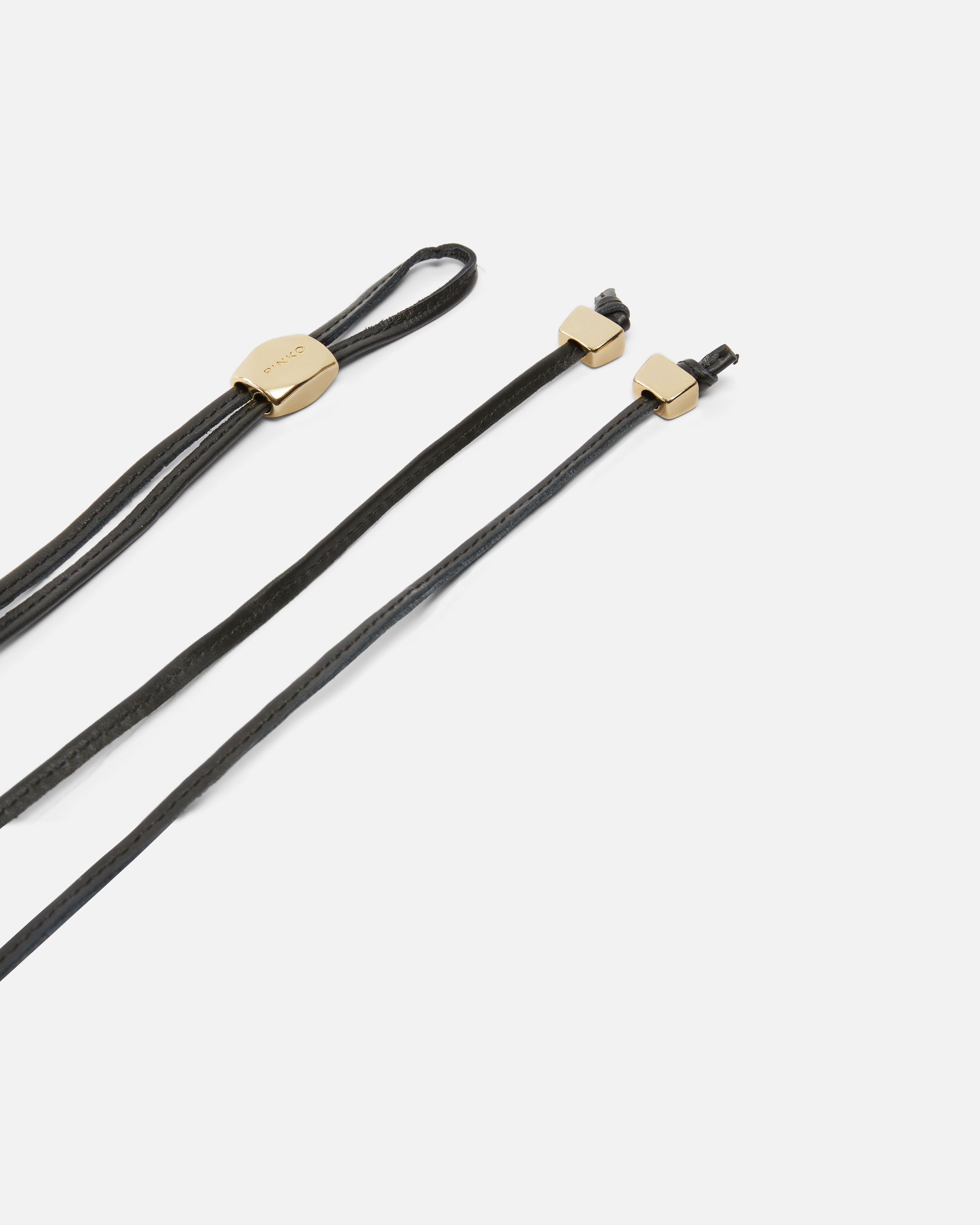 Pinko Tubular Leather Belt With Gold Metal Nuggets In Black-brushed Gold