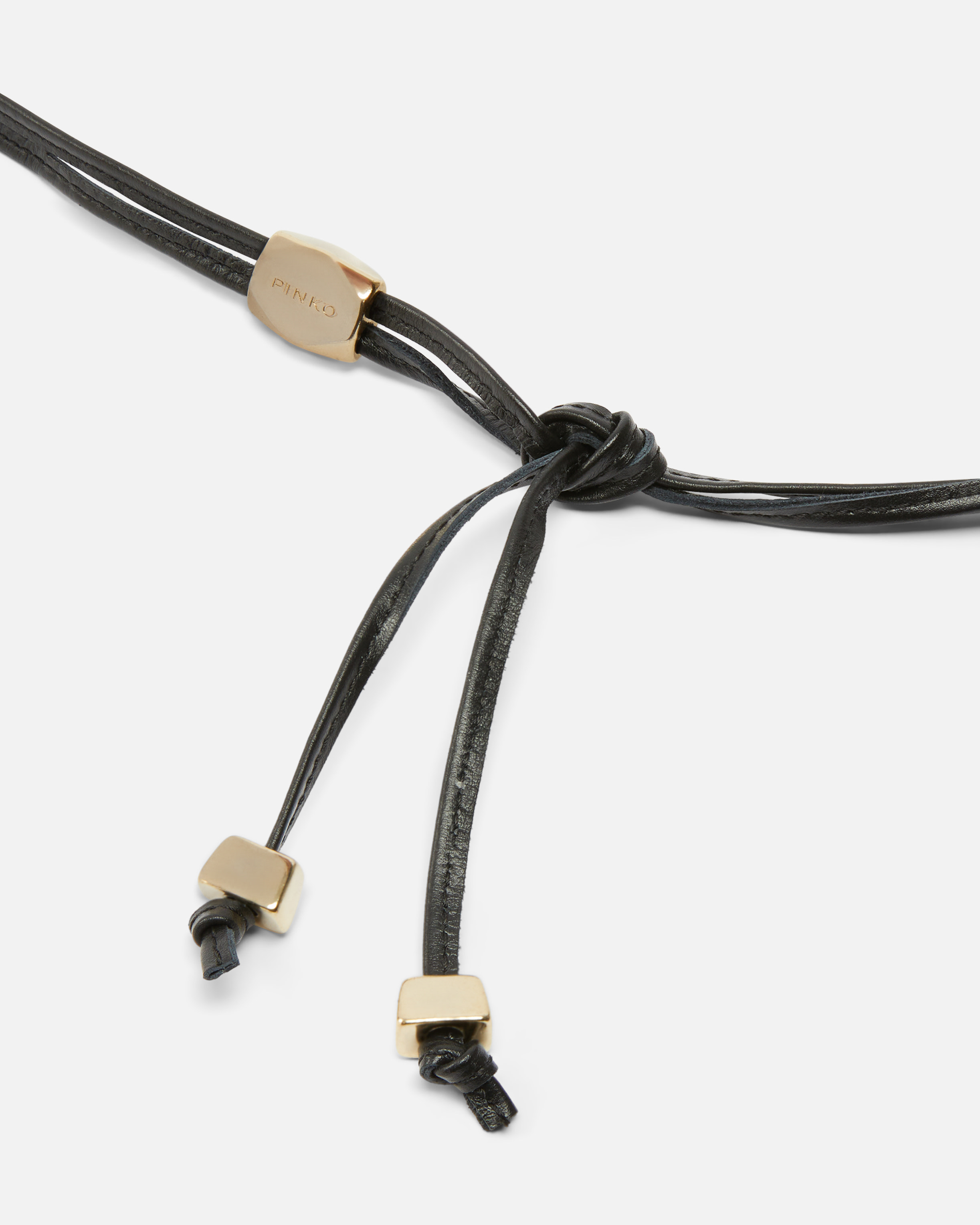 Pinko Tubular Leather Belt With Gold Metal Nuggets In Black-brushed Gold