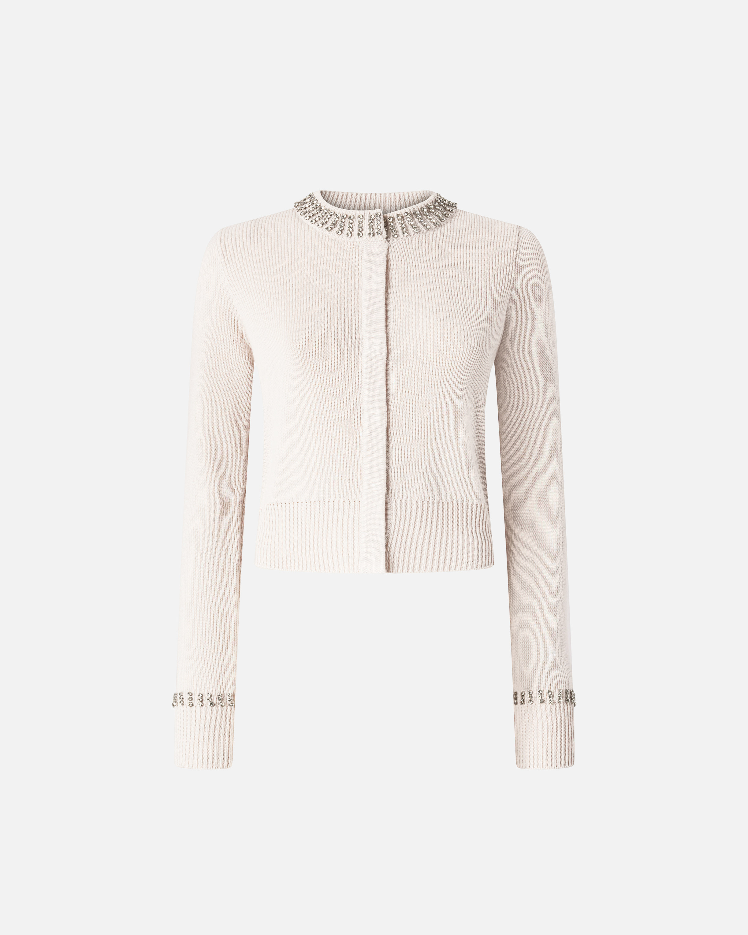 Round-neck cardigan with rhinestones - Grey, Silver - large