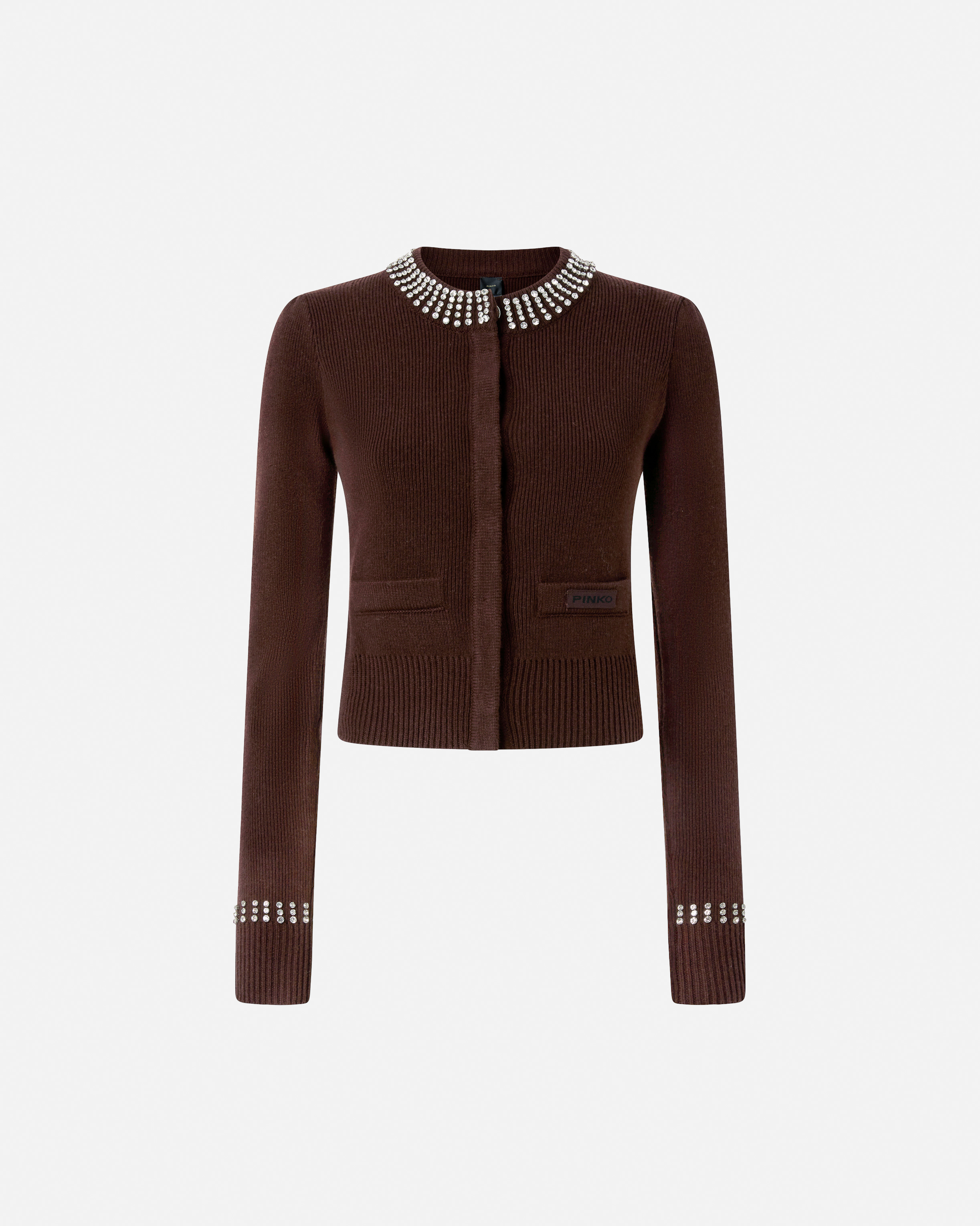 Cardigan mit Rundhalsausschnitt und Strass - Braun - large