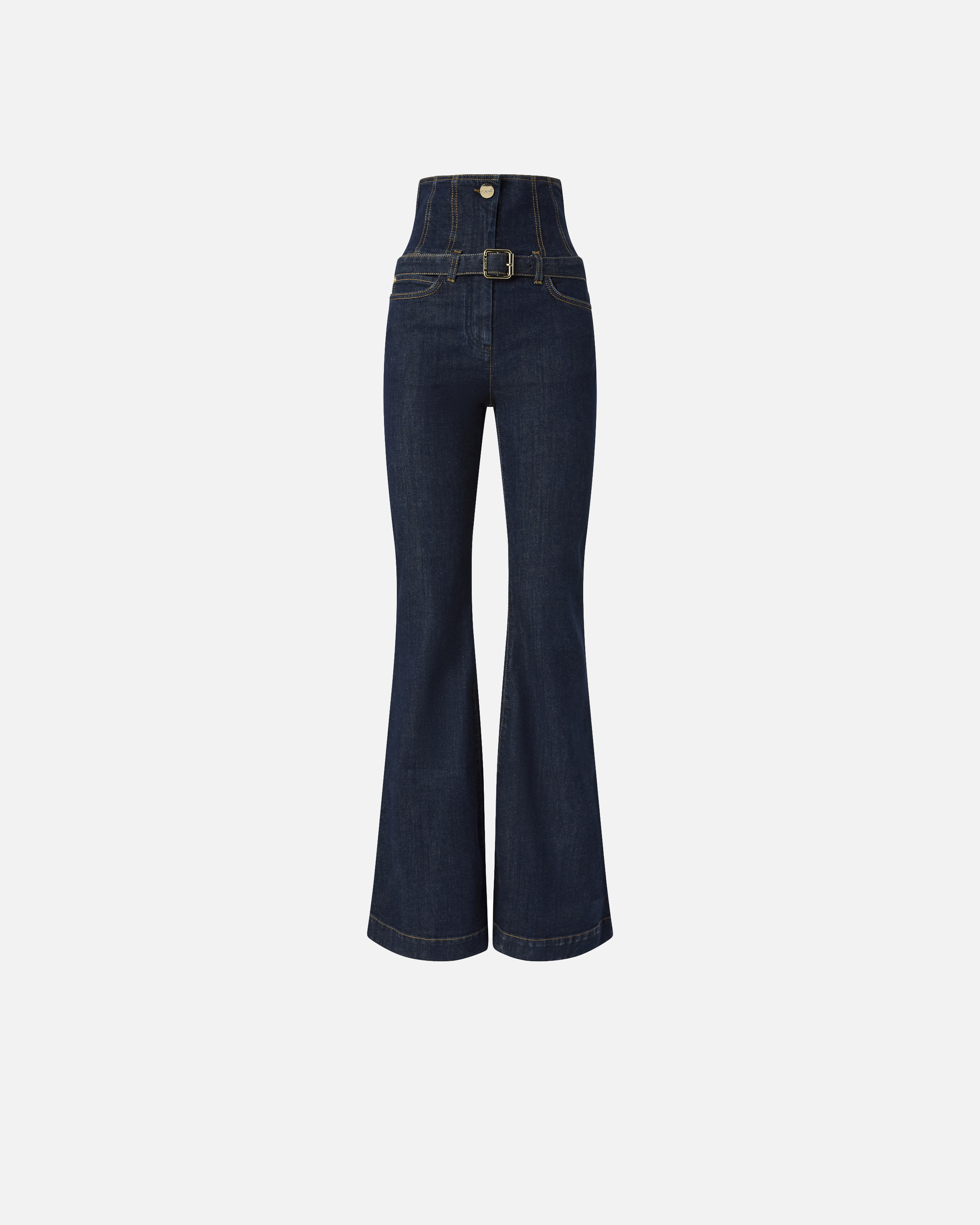 Pinko Flared High-waisted Bustier Jeans In Blue