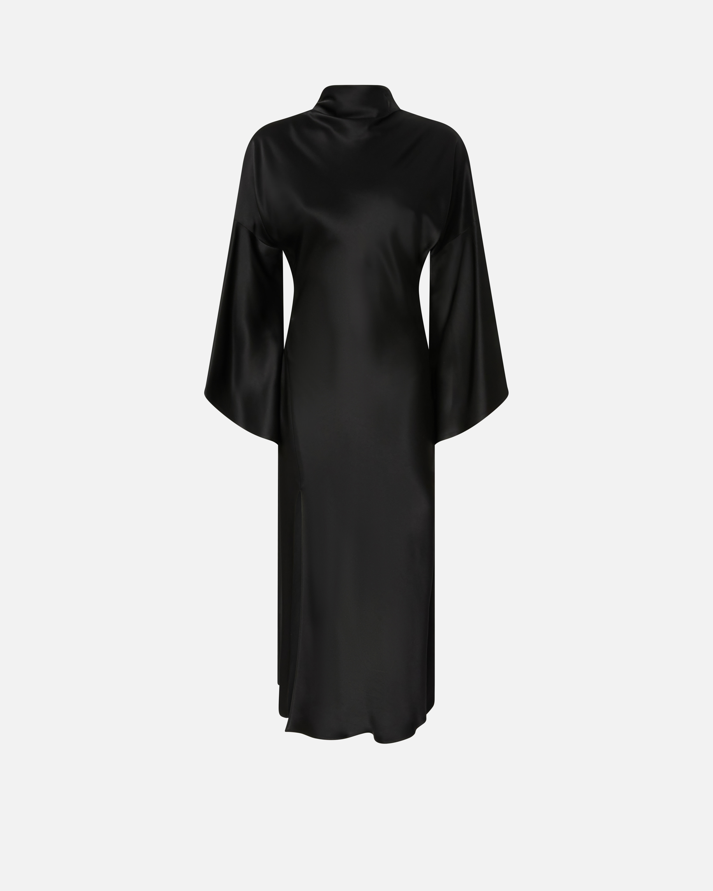Long, fluid satin dress - Black - large