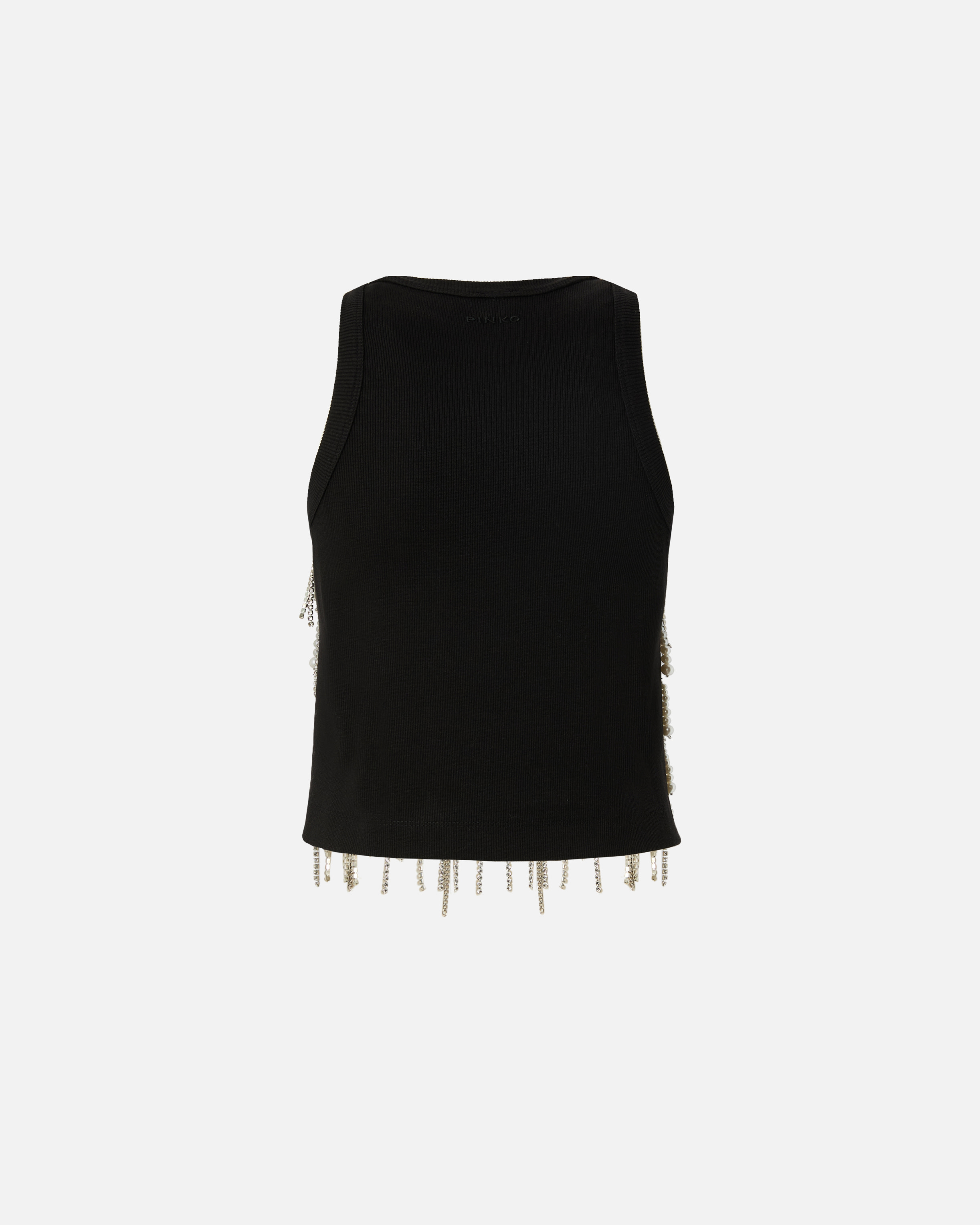Pinko Top With Rhinestones And Jewel Chain In Black