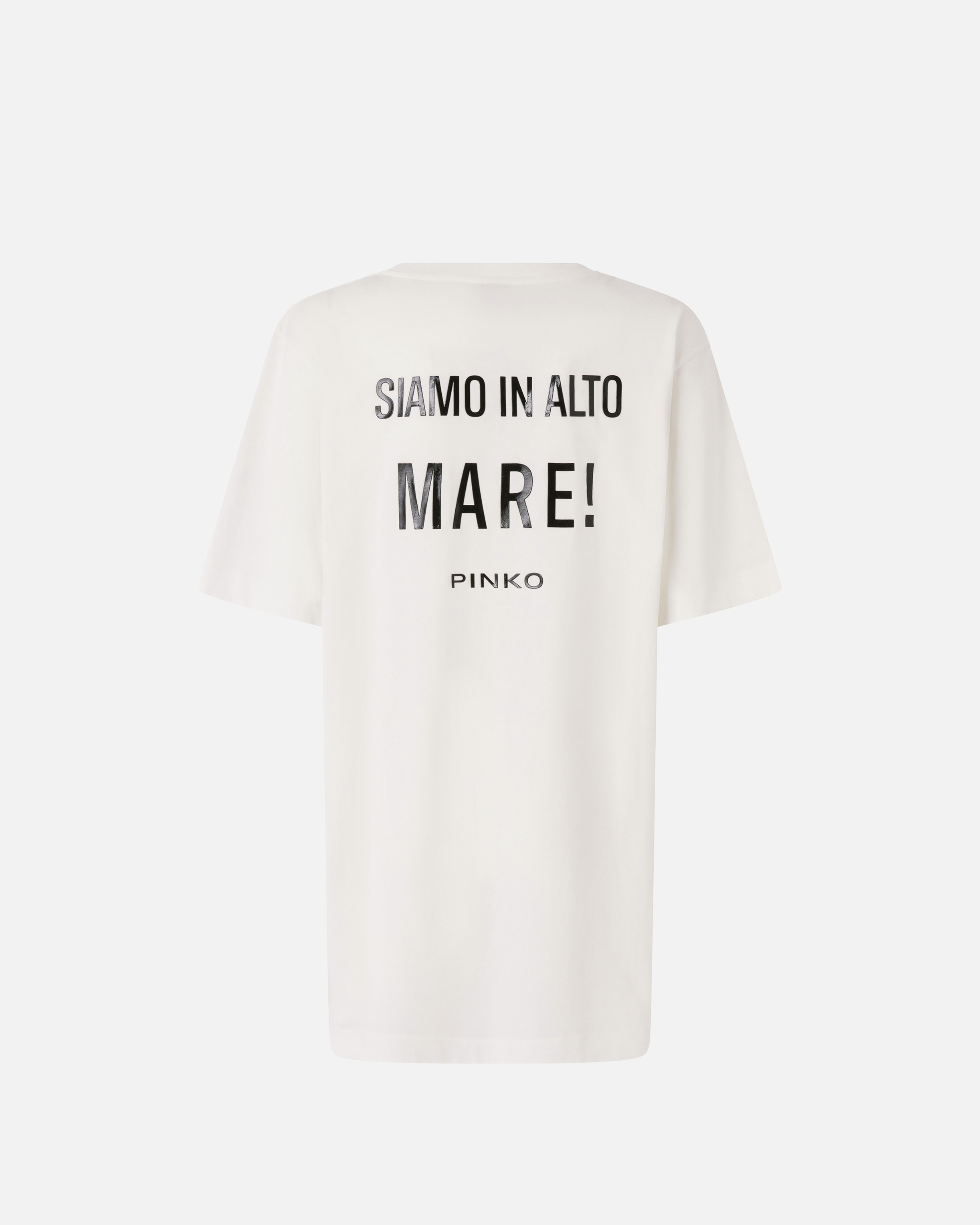 Pinko Oversized Long T-shirt With Print And Embroidery In Neutral