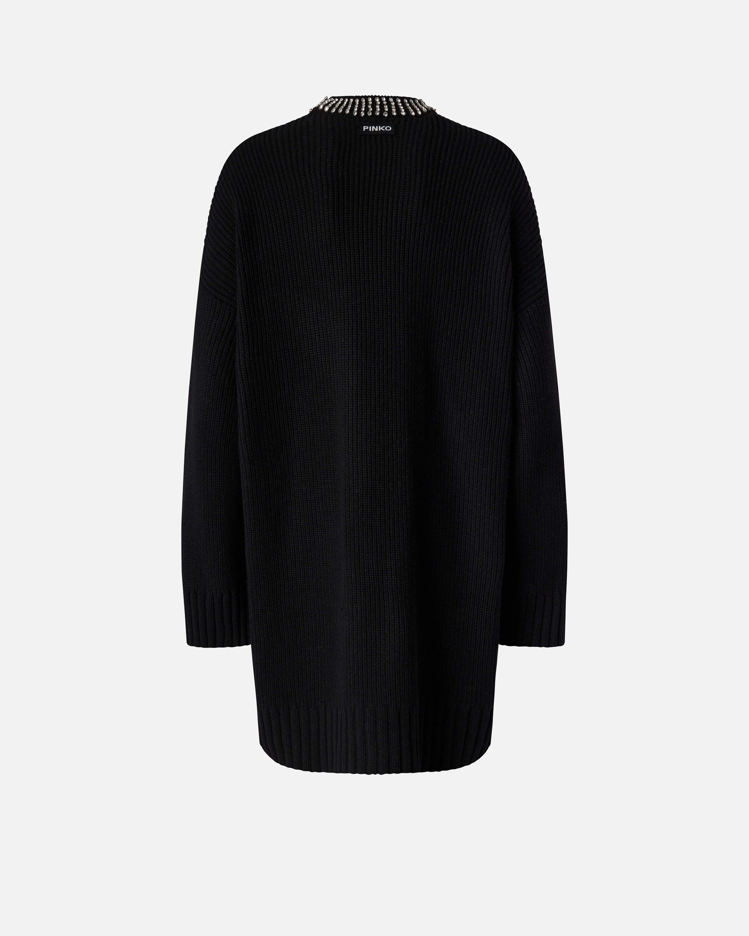 Pinko Knit Dress With Rhinestone-detailed Neck In Black