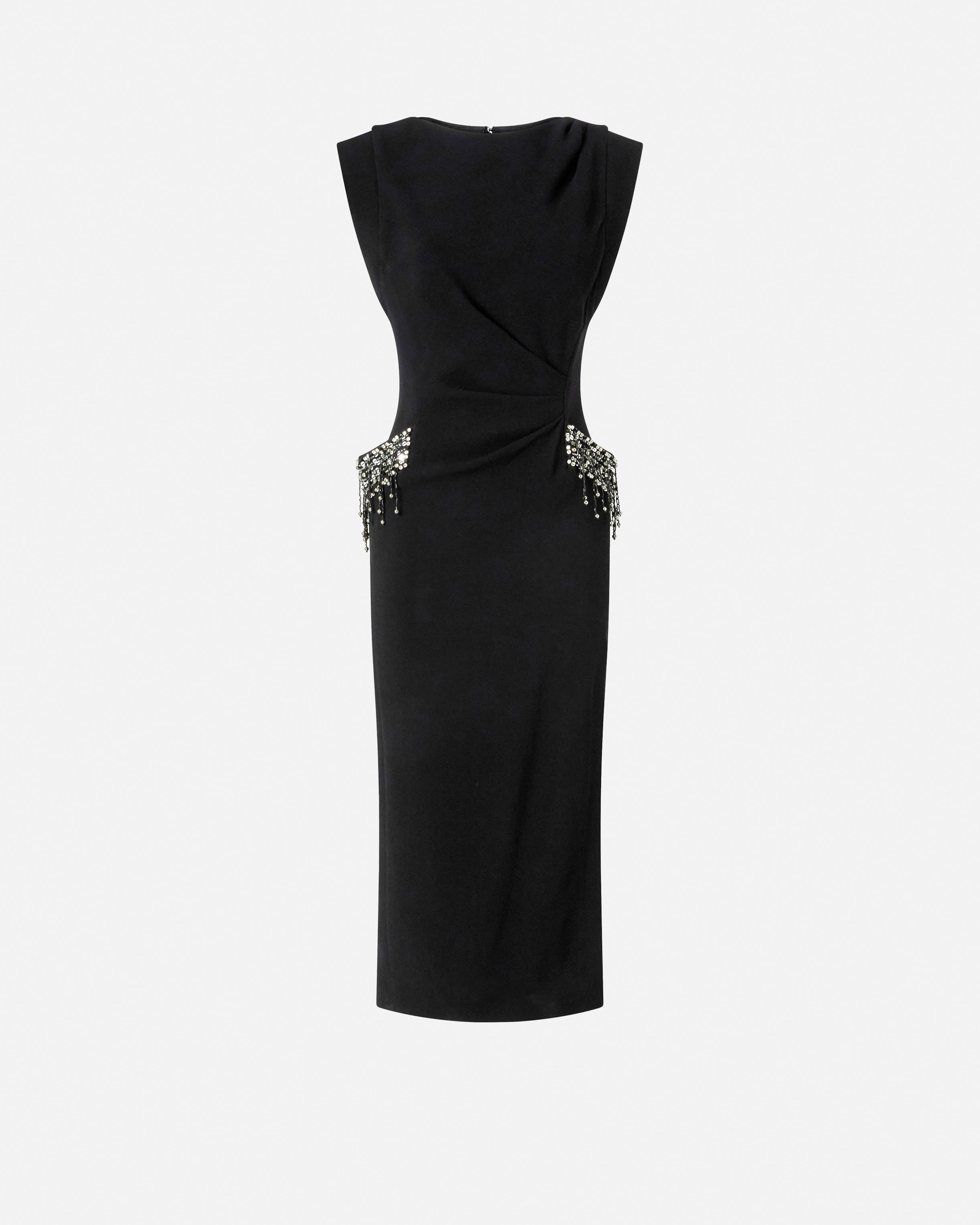 Pinko Midi Sleeveless Dress With Side Split And Sequins In Black