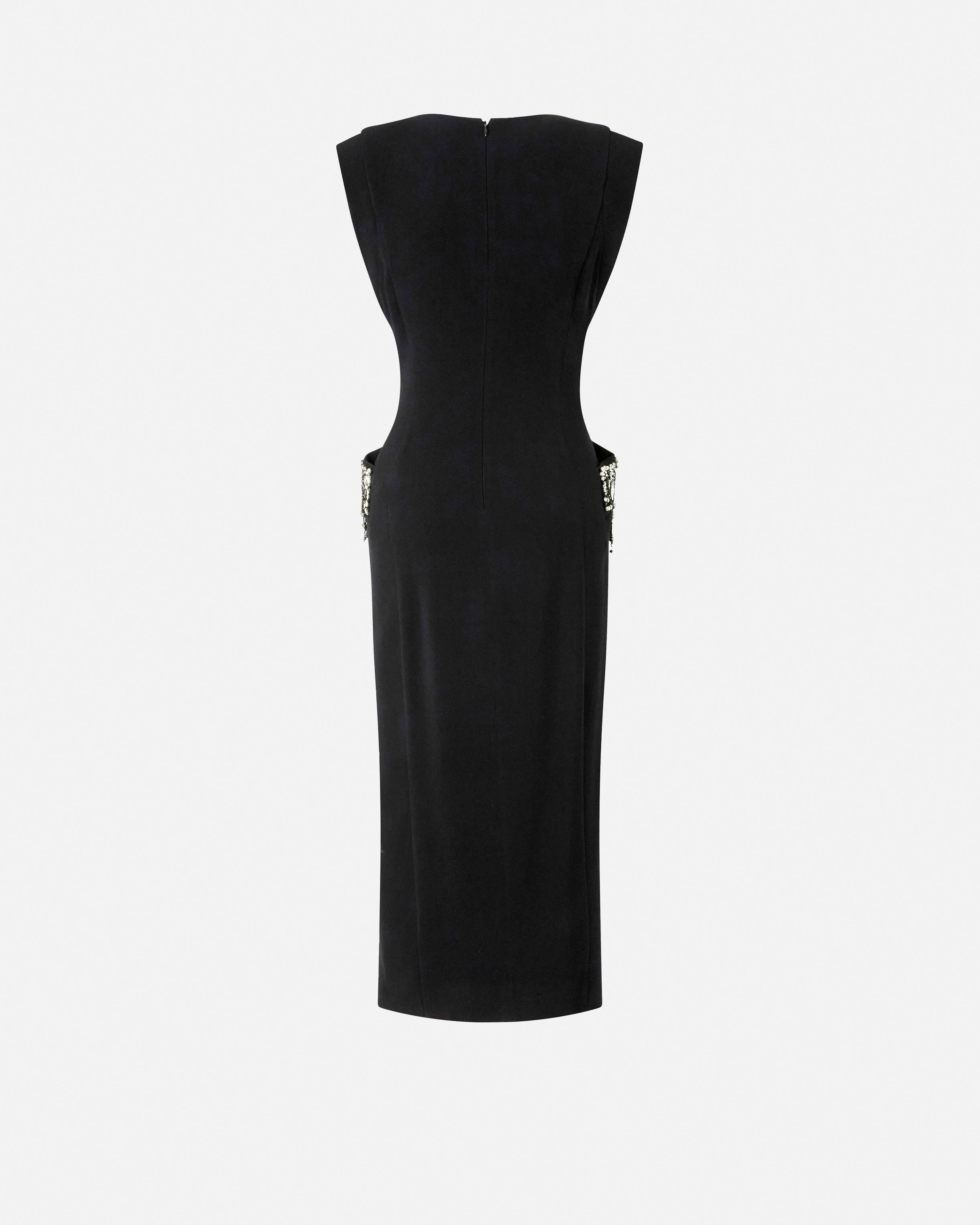 Pinko Midi Sleeveless Dress With Side Split And Sequins In Black