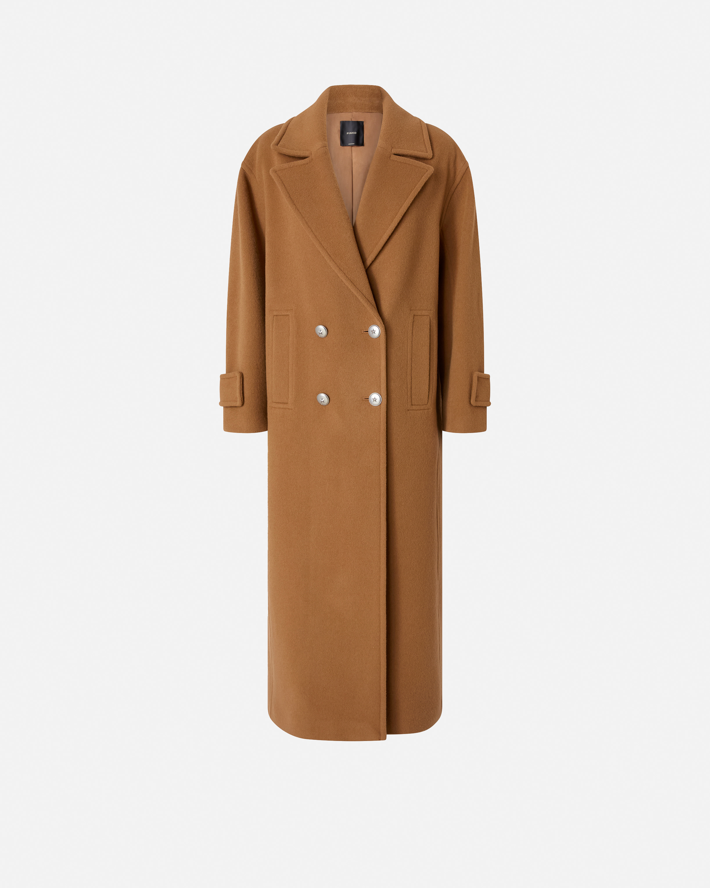 Pinko Long Double-breasted Wool-blend Cloth Coat In Brown