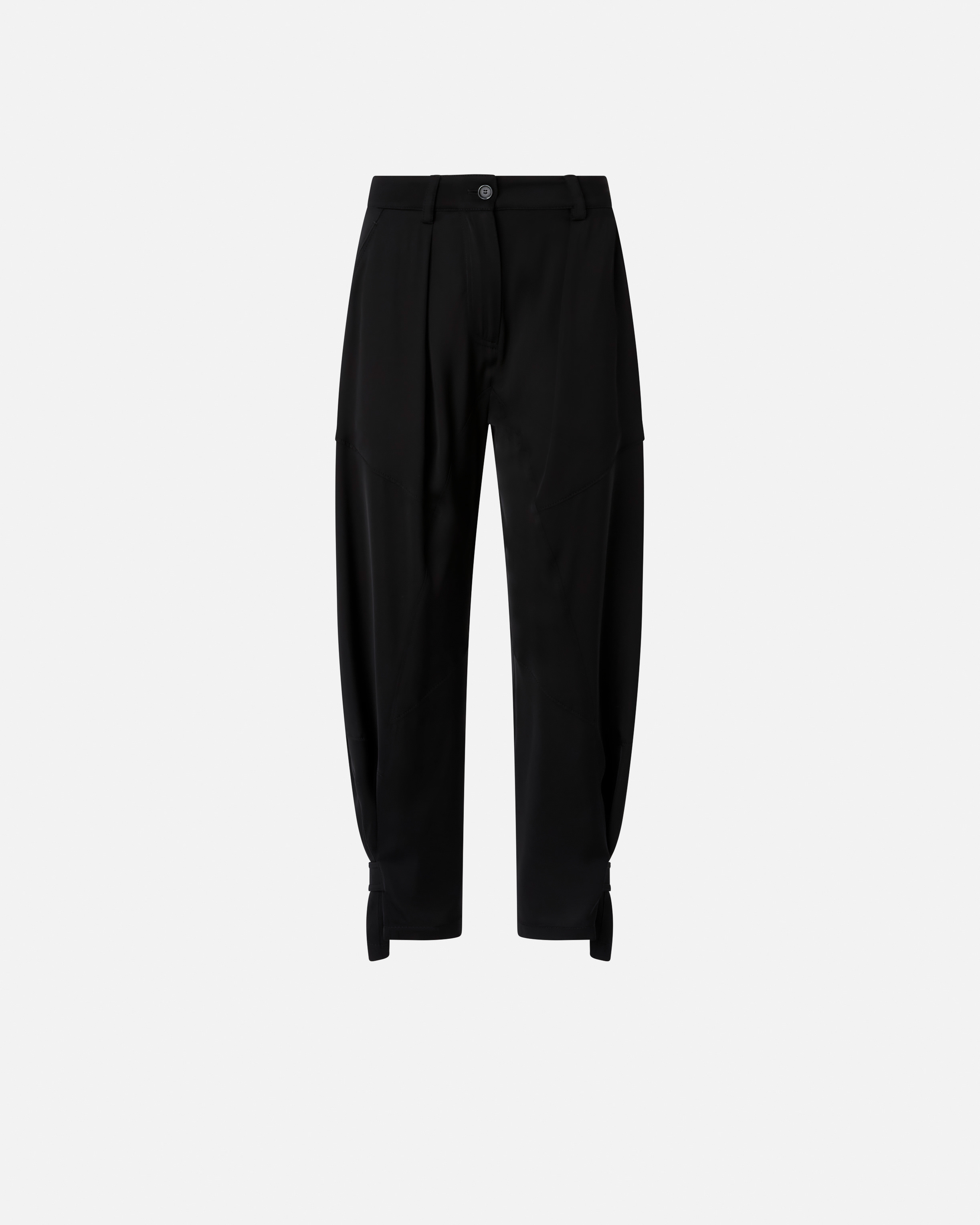 Pinko P-pants Trousers In Matte Satin With Button At The Hem In Limo Black