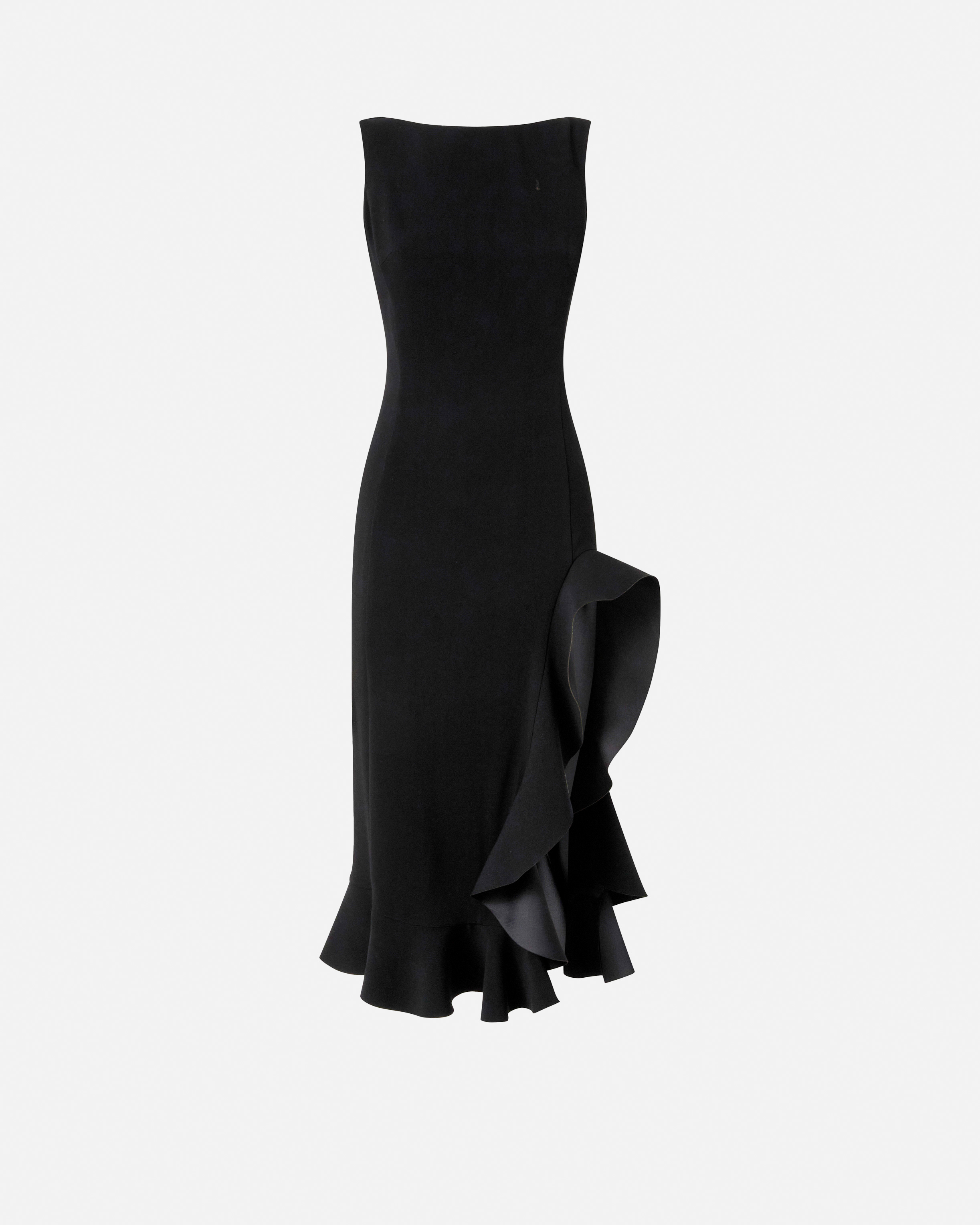 Pinko Midi Dress With Ruffle Detail And Fitted Silhouette In Black