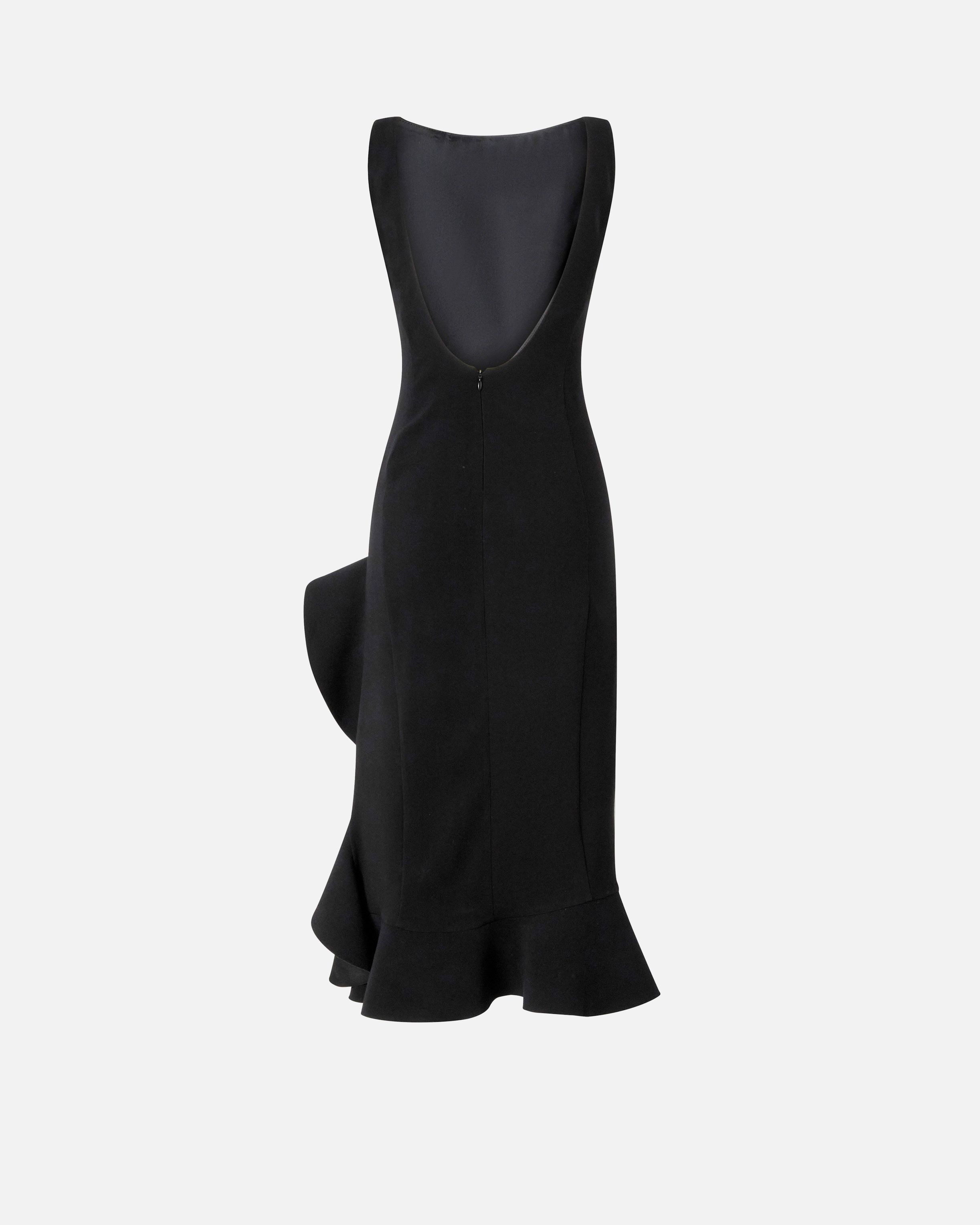Pinko Midi Dress With Ruffle Detail And Fitted Silhouette In Black