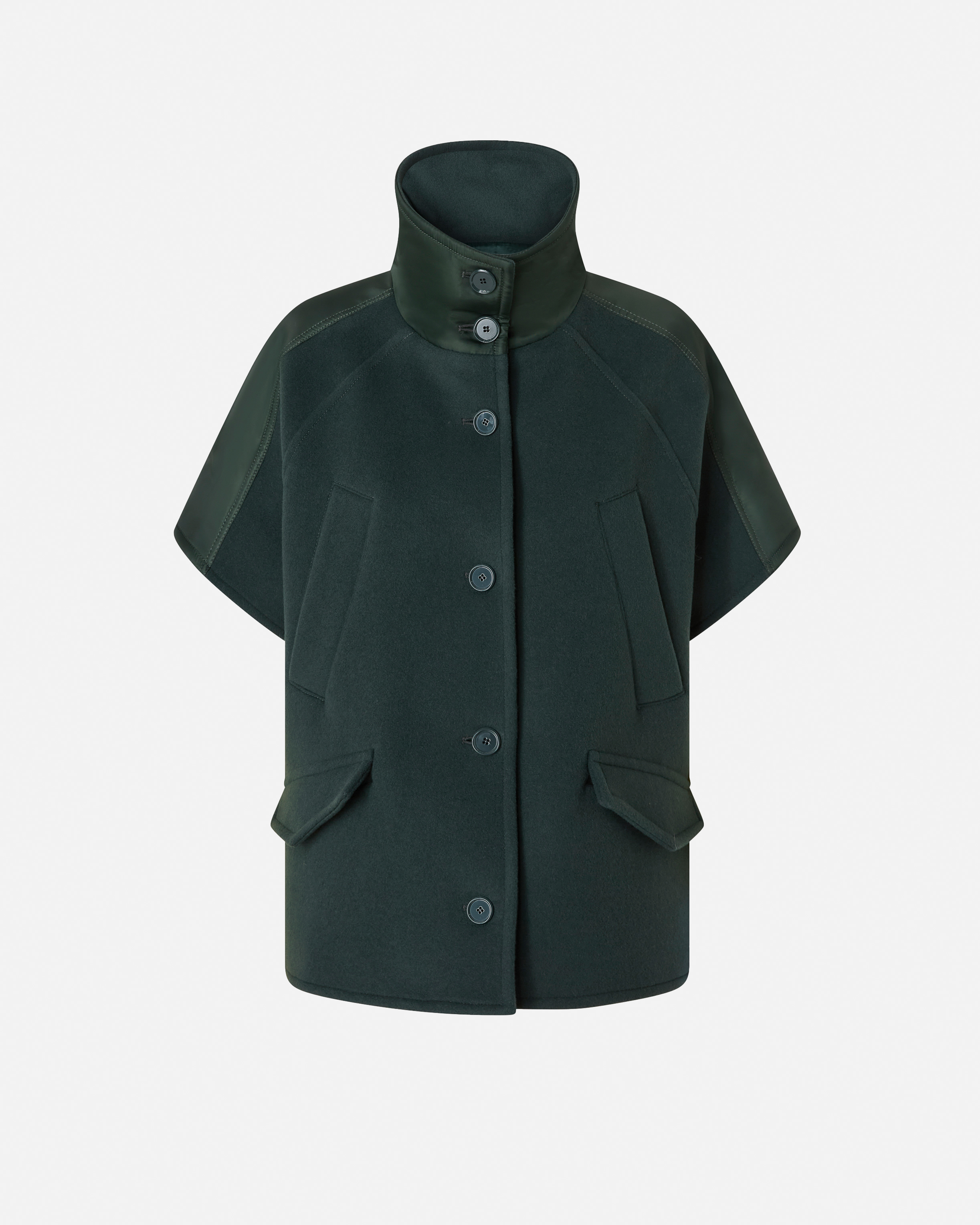 Кейп из драпа с высоким воротником - ЗЕЛЕНЫЙ - large