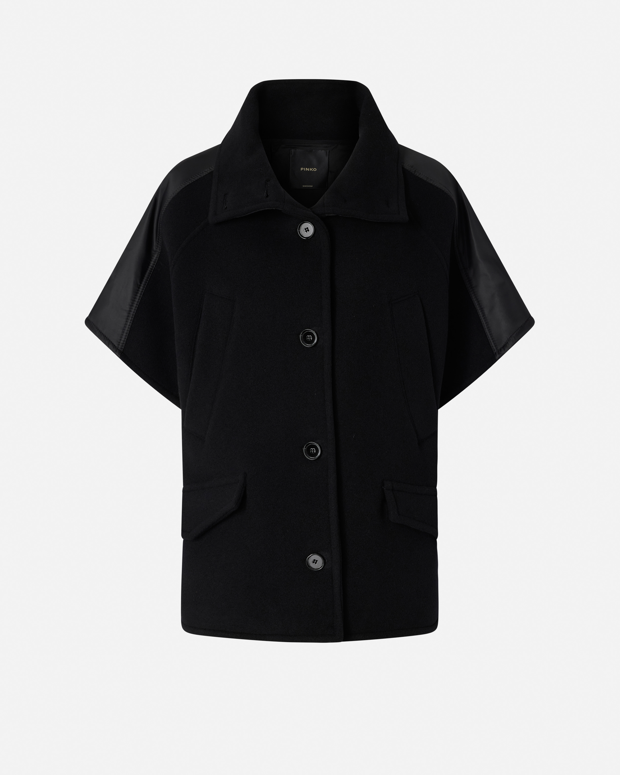 Capa de paño con cuello alto - Negro - large