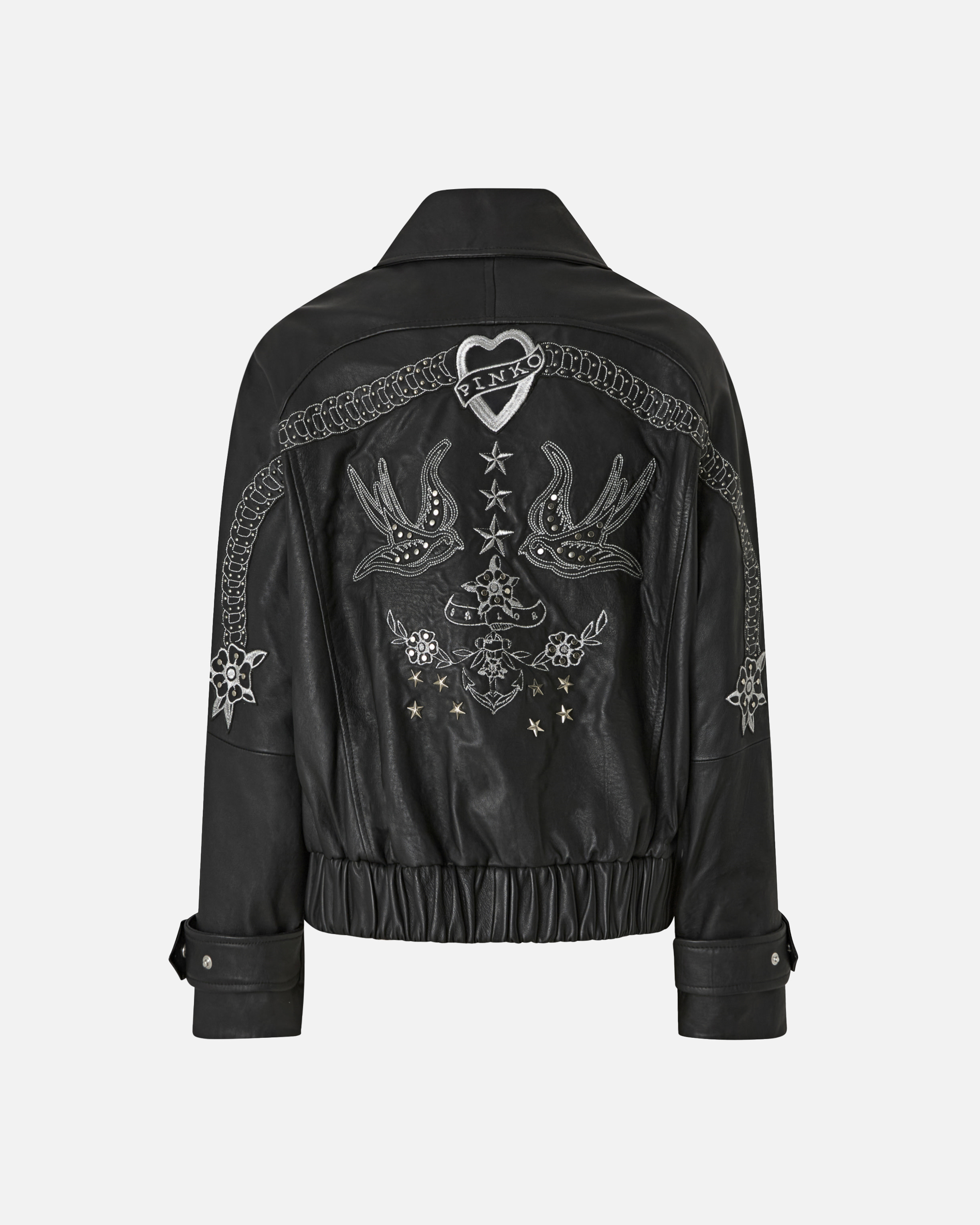 Bubble leather jacket with embroidery 5