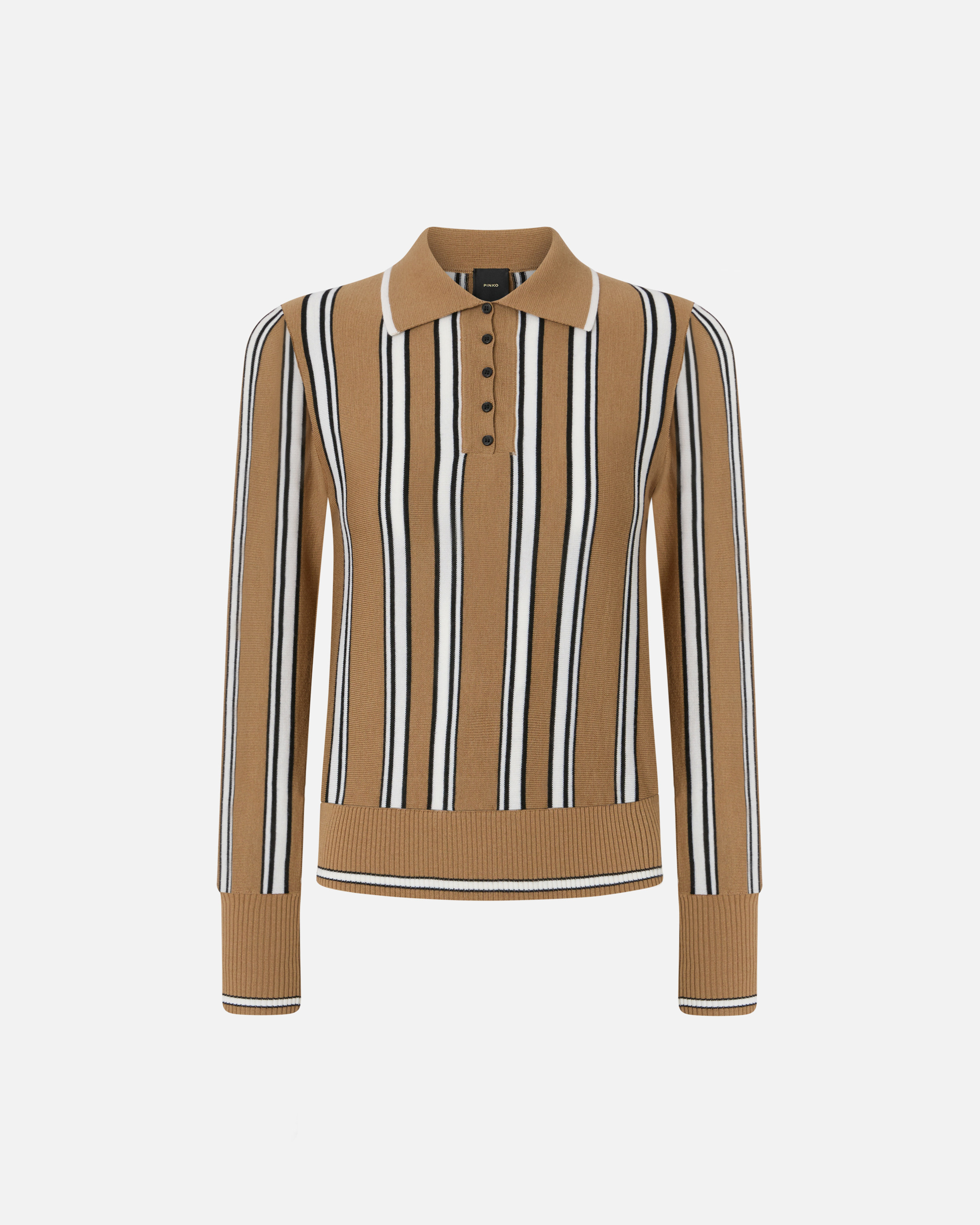Pinko Multi-coloured Striped Polo-style Sweater In Brown