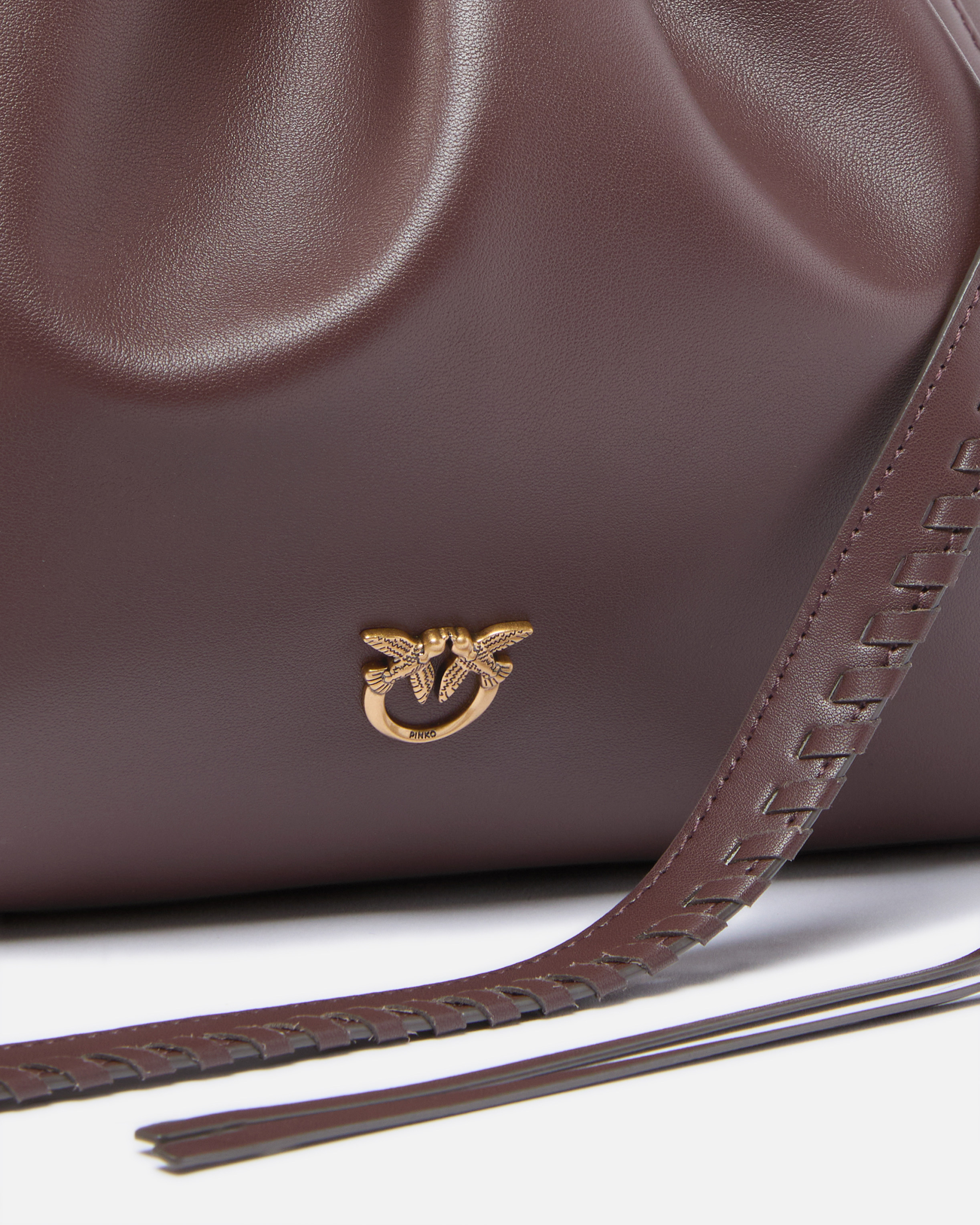 Pinko Large Shoulder Clutch In Leather With Love Birds Logo