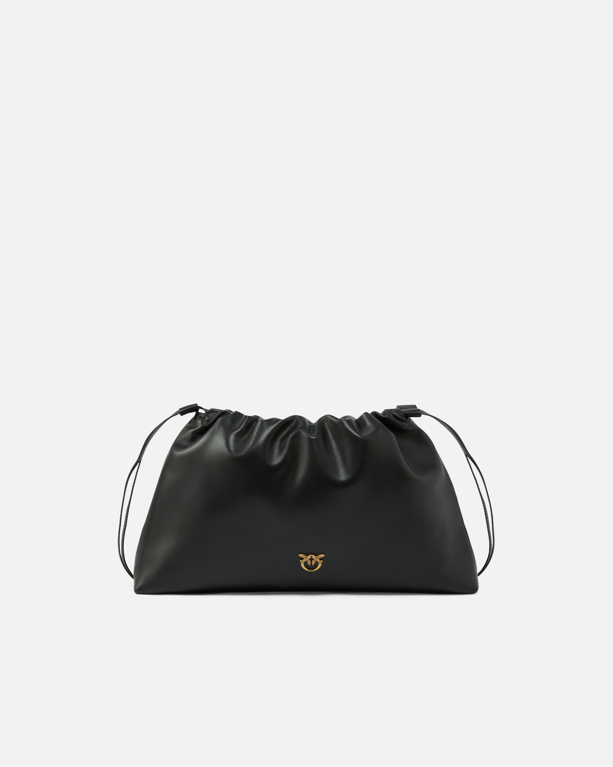 Pinko Maxi Clutch With Soft Calfskin Shoulder Strap In Black