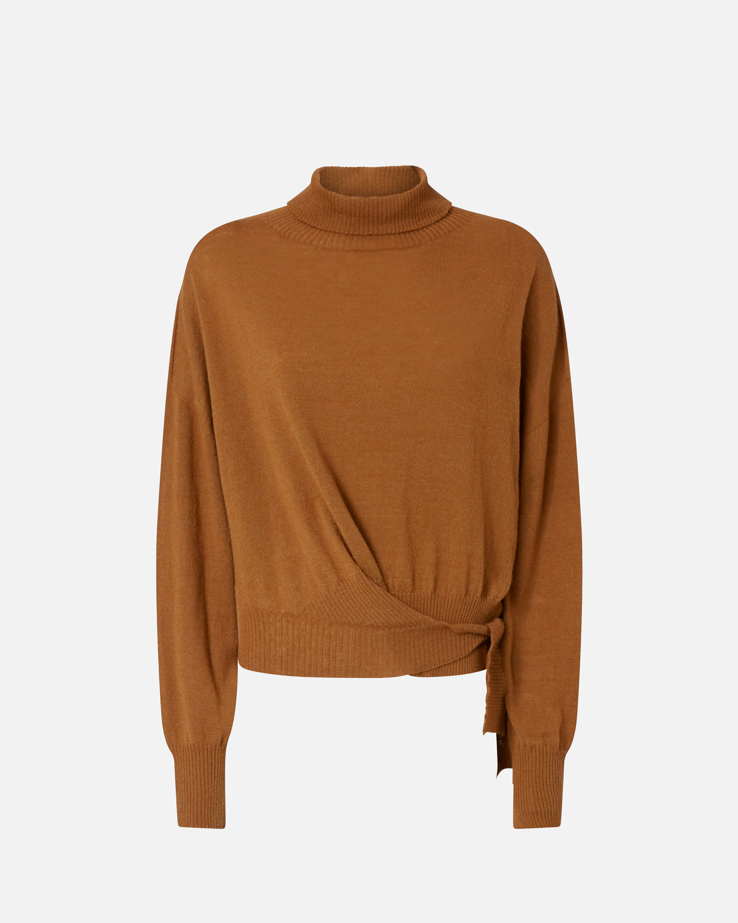 Pull à col roulé en maille - Marron - large