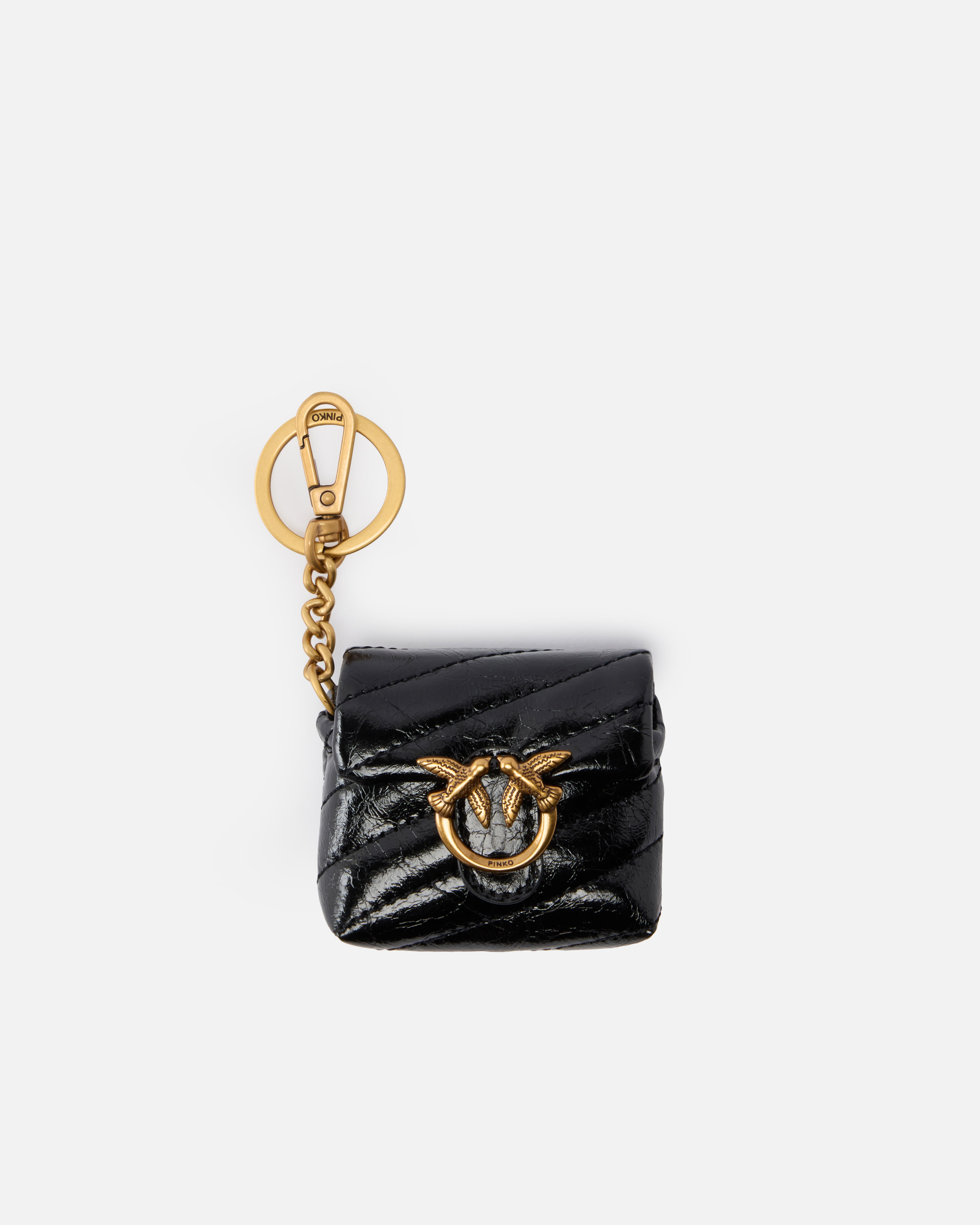 Quilted AirPods case in shiny leather with Love Birds logo 0