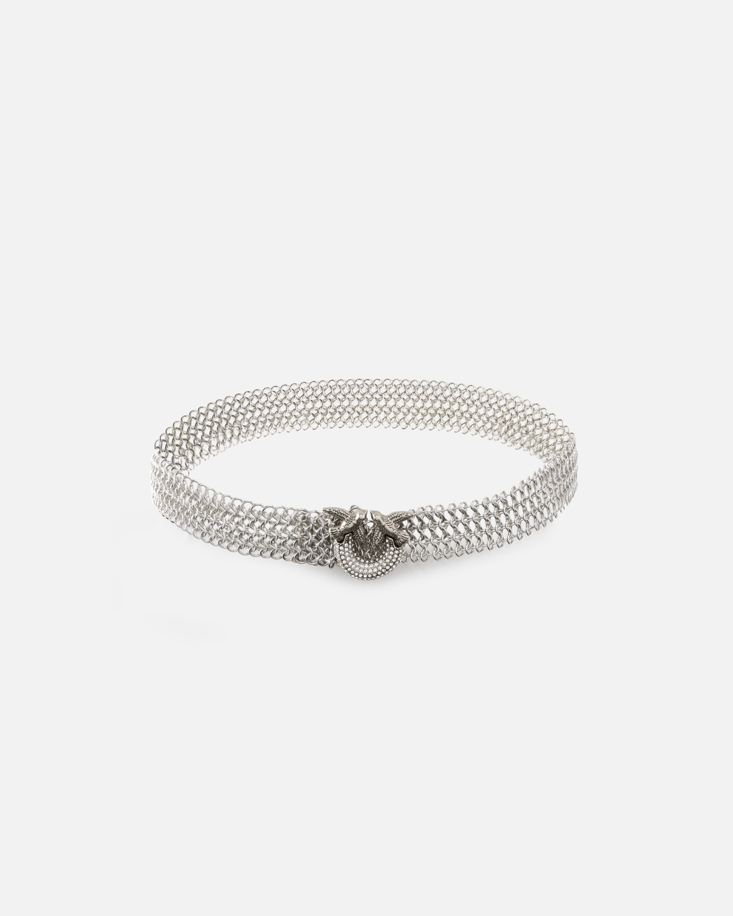 Pinko 2.5 Cm Metallic Mesh Belt With Rhinestone Buckle In Metallic