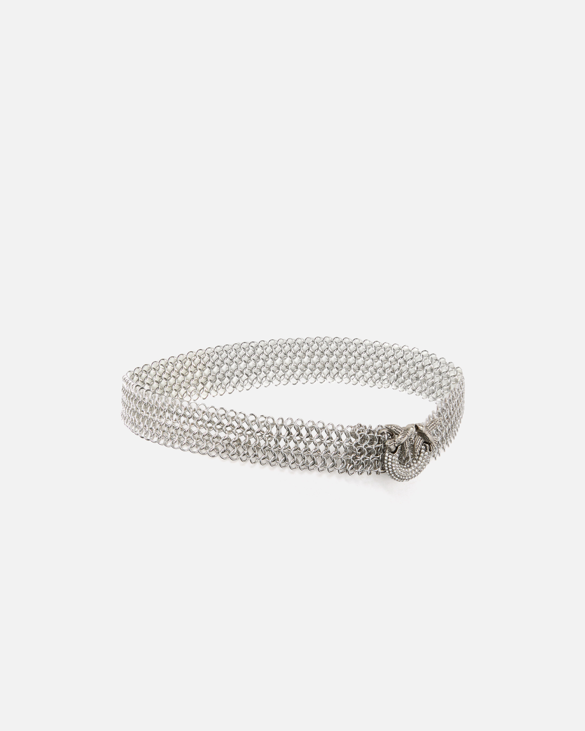Pinko 2.5 Cm Metallic Mesh Belt With Rhinestone Buckle In Metallic