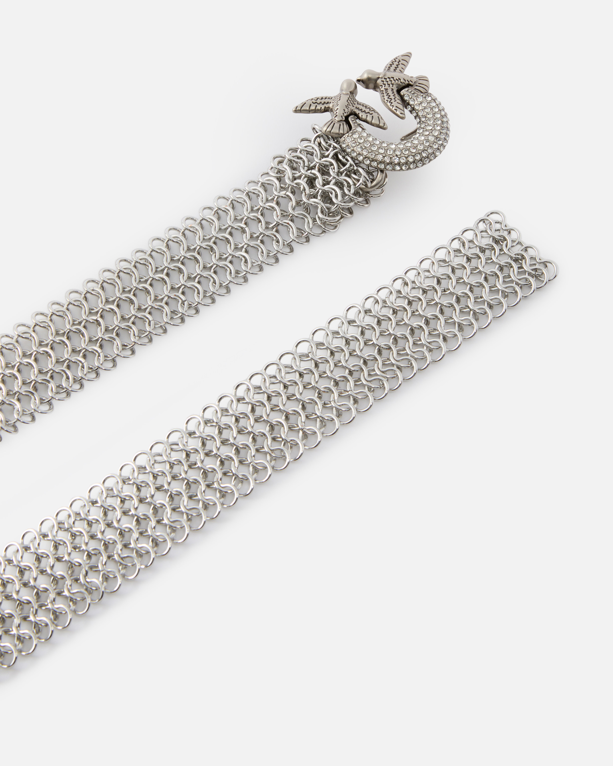 Pinko 2.5 Cm Metallic Mesh Belt With Rhinestone Buckle In Metallic