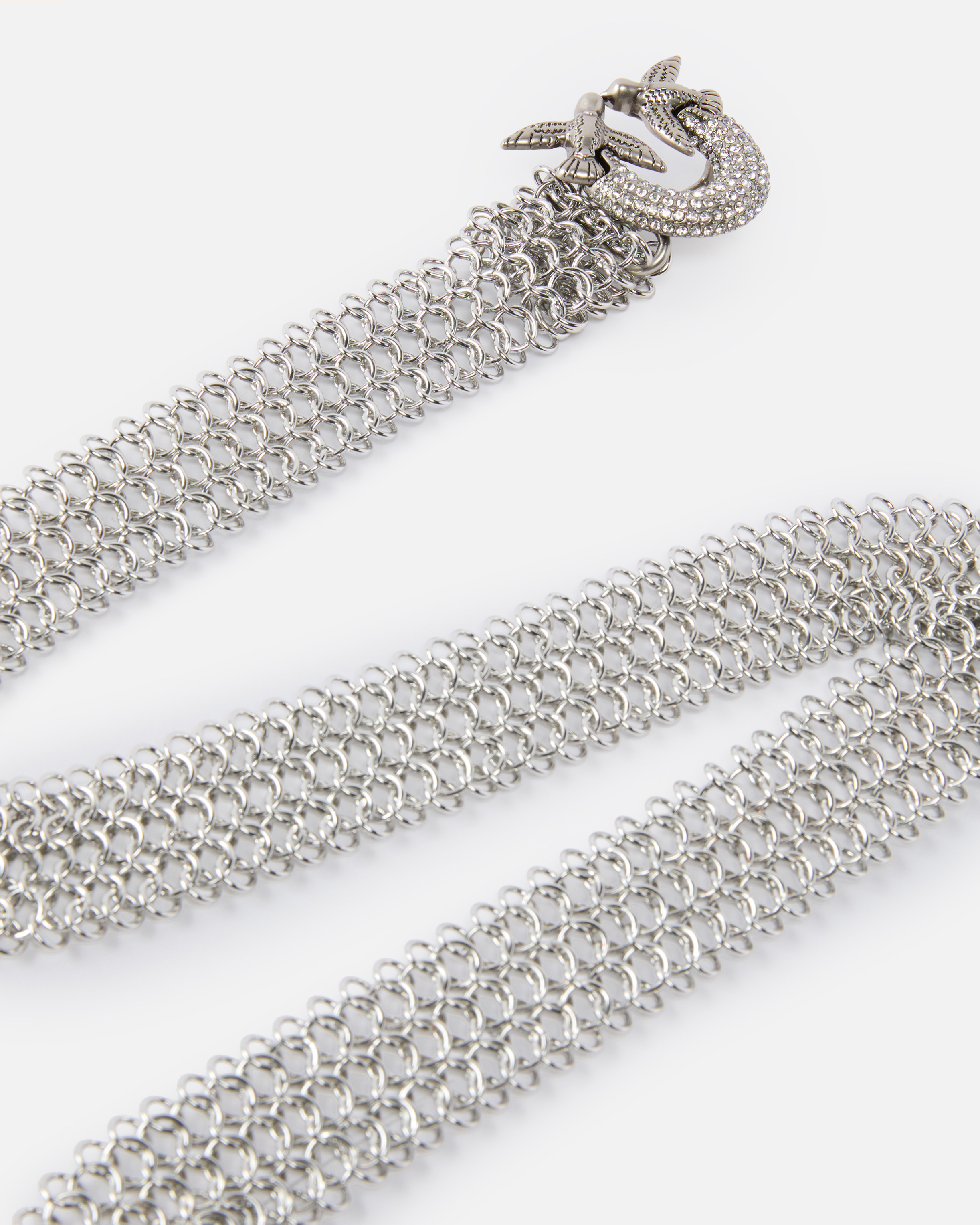 Pinko 2.5 Cm Metallic Mesh Belt With Rhinestone Buckle In Metallic