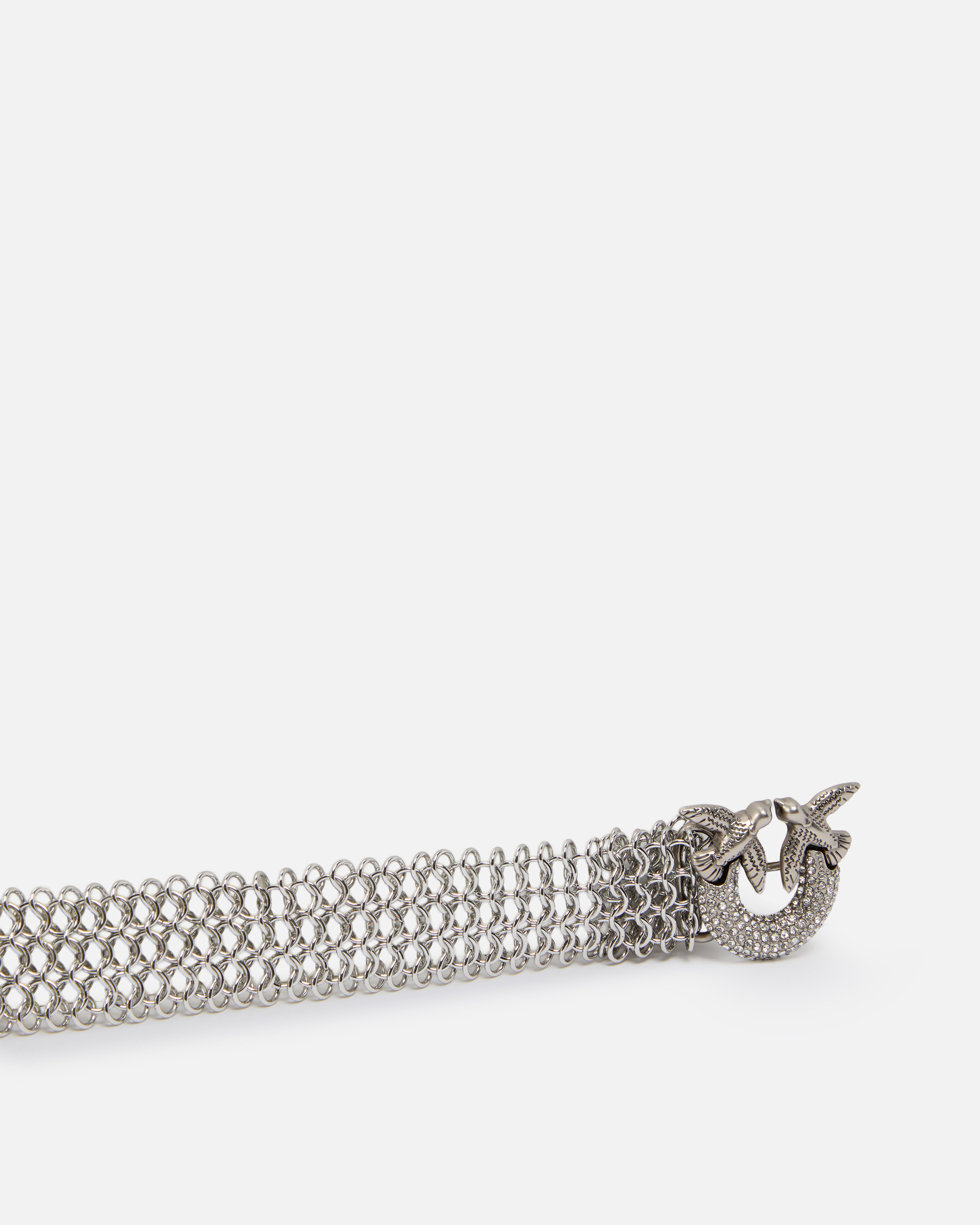 Pinko 2.5 Cm Metallic Mesh Belt With Rhinestone Buckle In Metallic