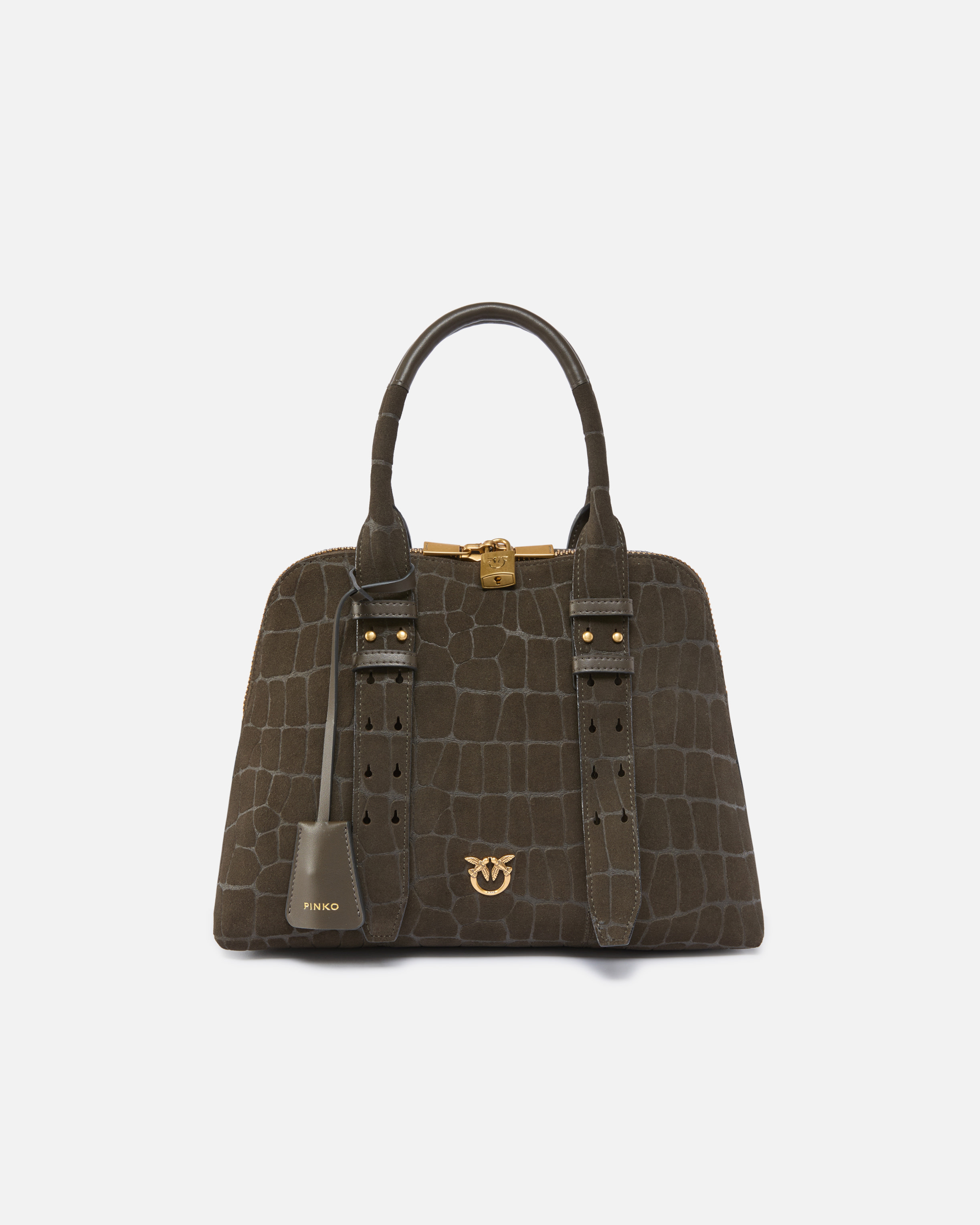 Pinko Escape Bag Small Handbag In Crocodile-print Leather In Brown