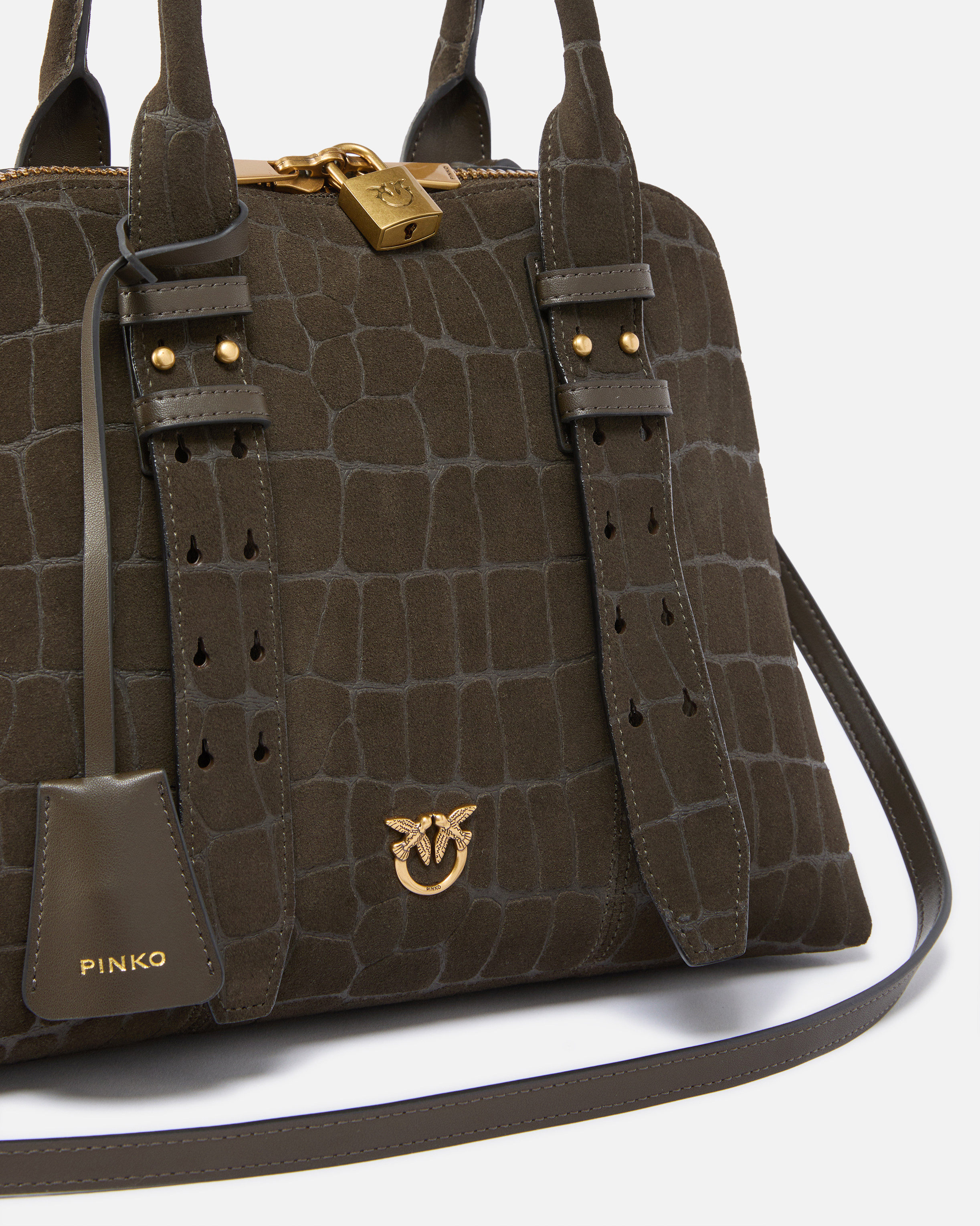Pinko Escape Bag Small Handbag In Crocodile-print Leather In Brown