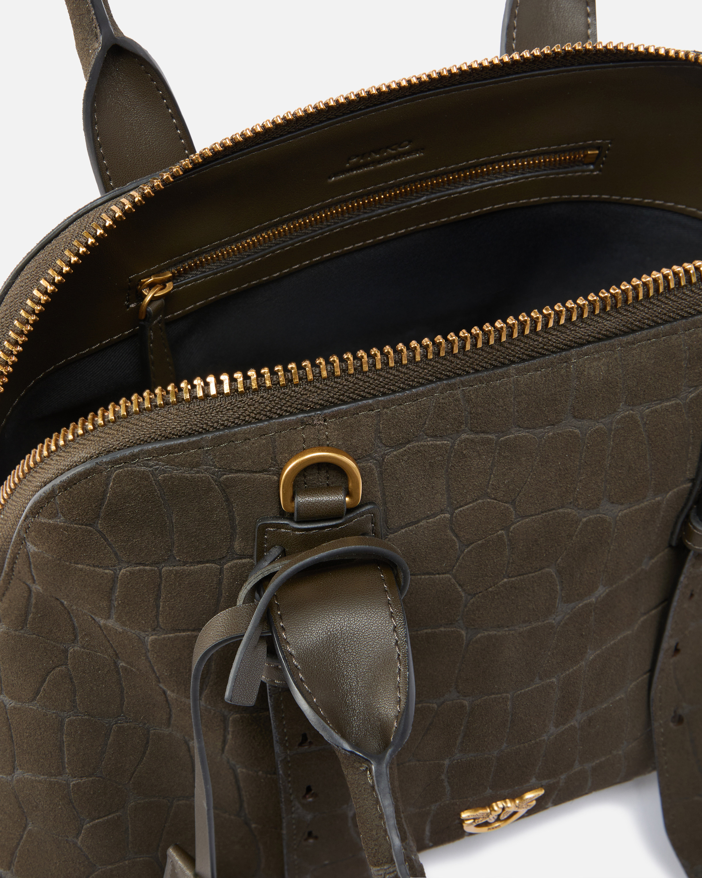 Pinko Escape Bag Small Handbag In Crocodile-print Leather In Brown