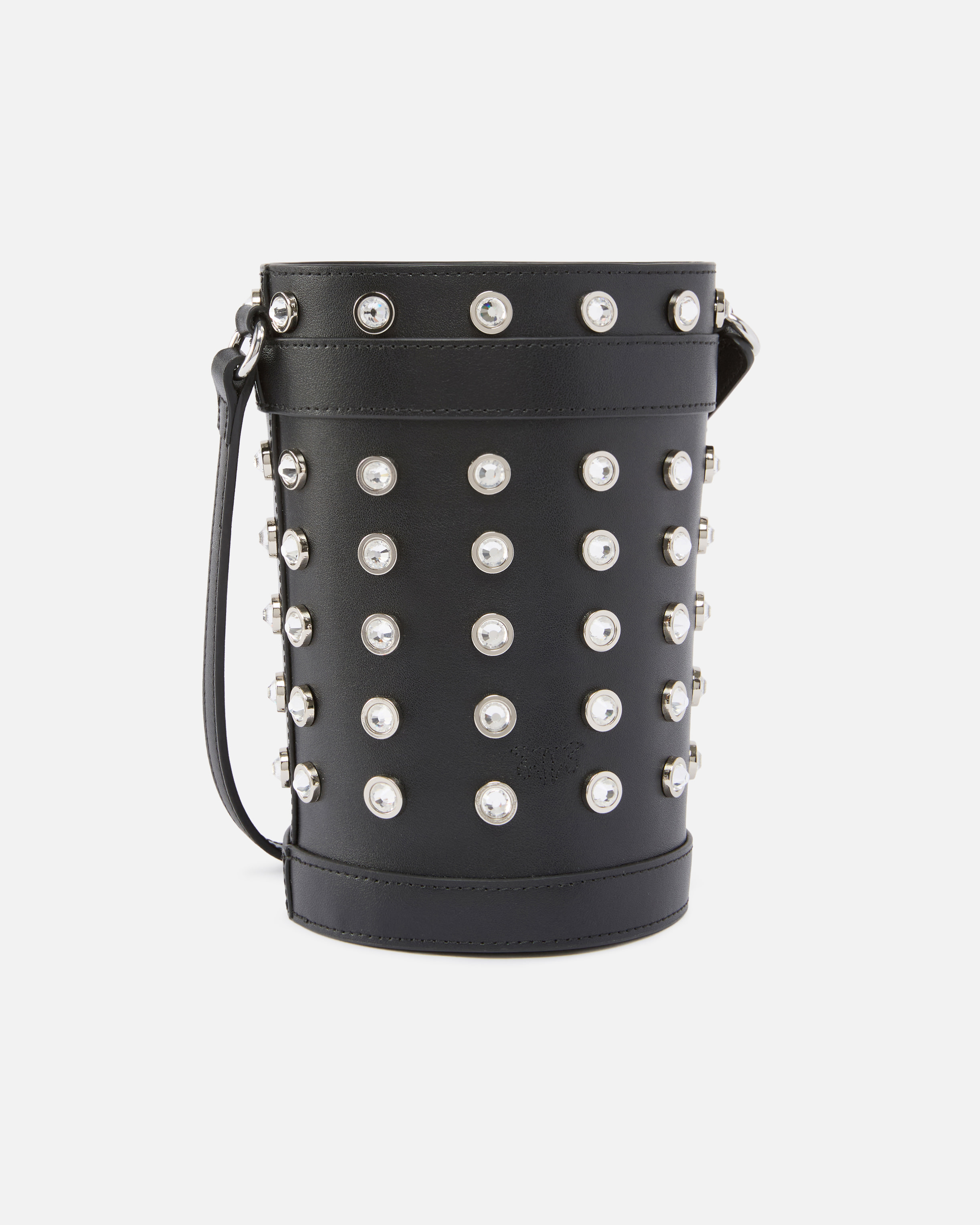 Pinko Small Leather Bucket Bag With Rhinestones