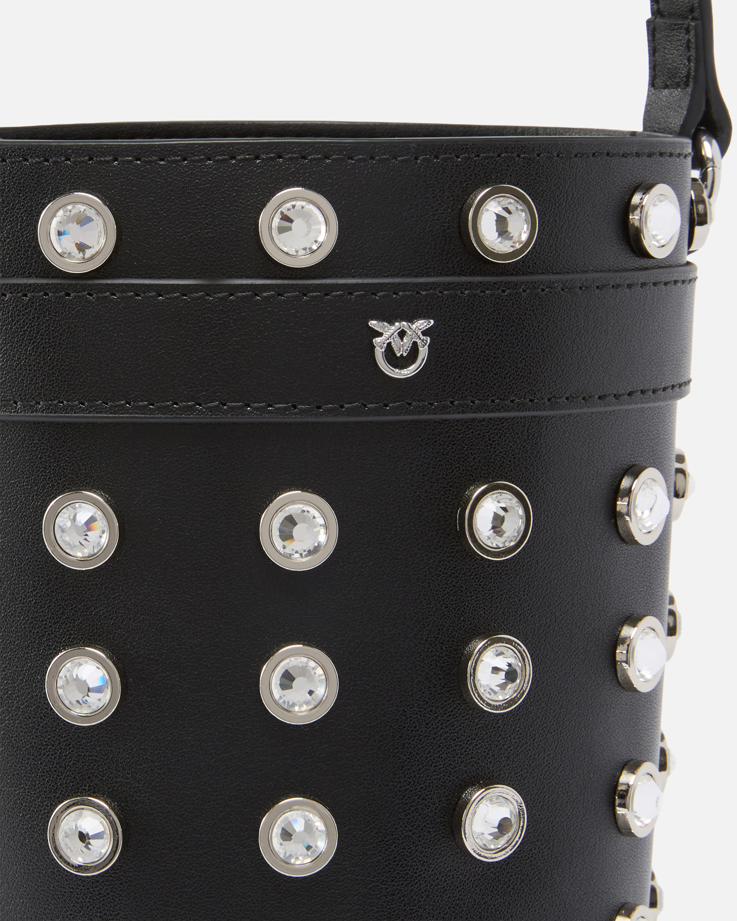 Pinko Small Leather Bucket Bag With Rhinestones