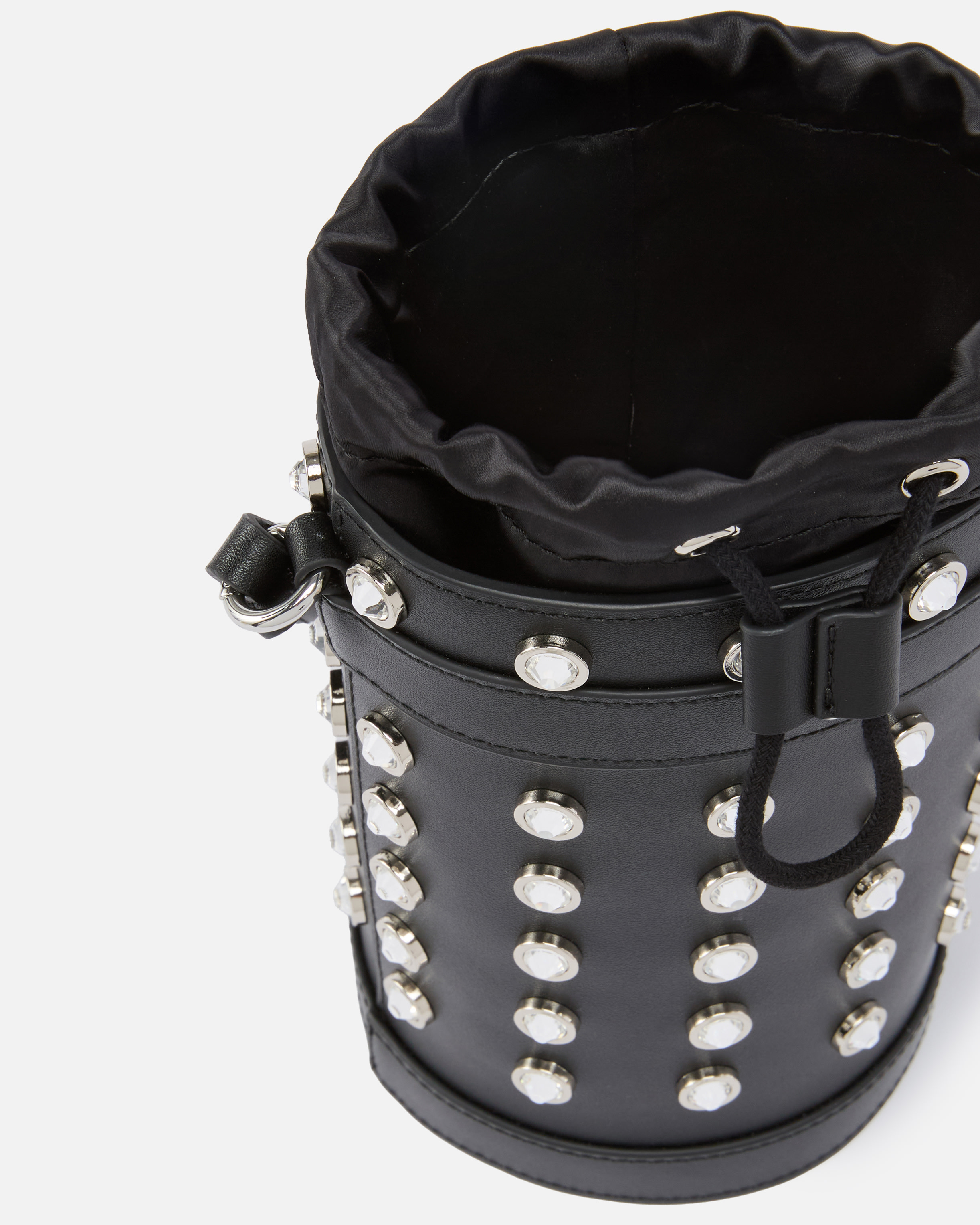 Pinko Small Leather Bucket Bag With Rhinestones