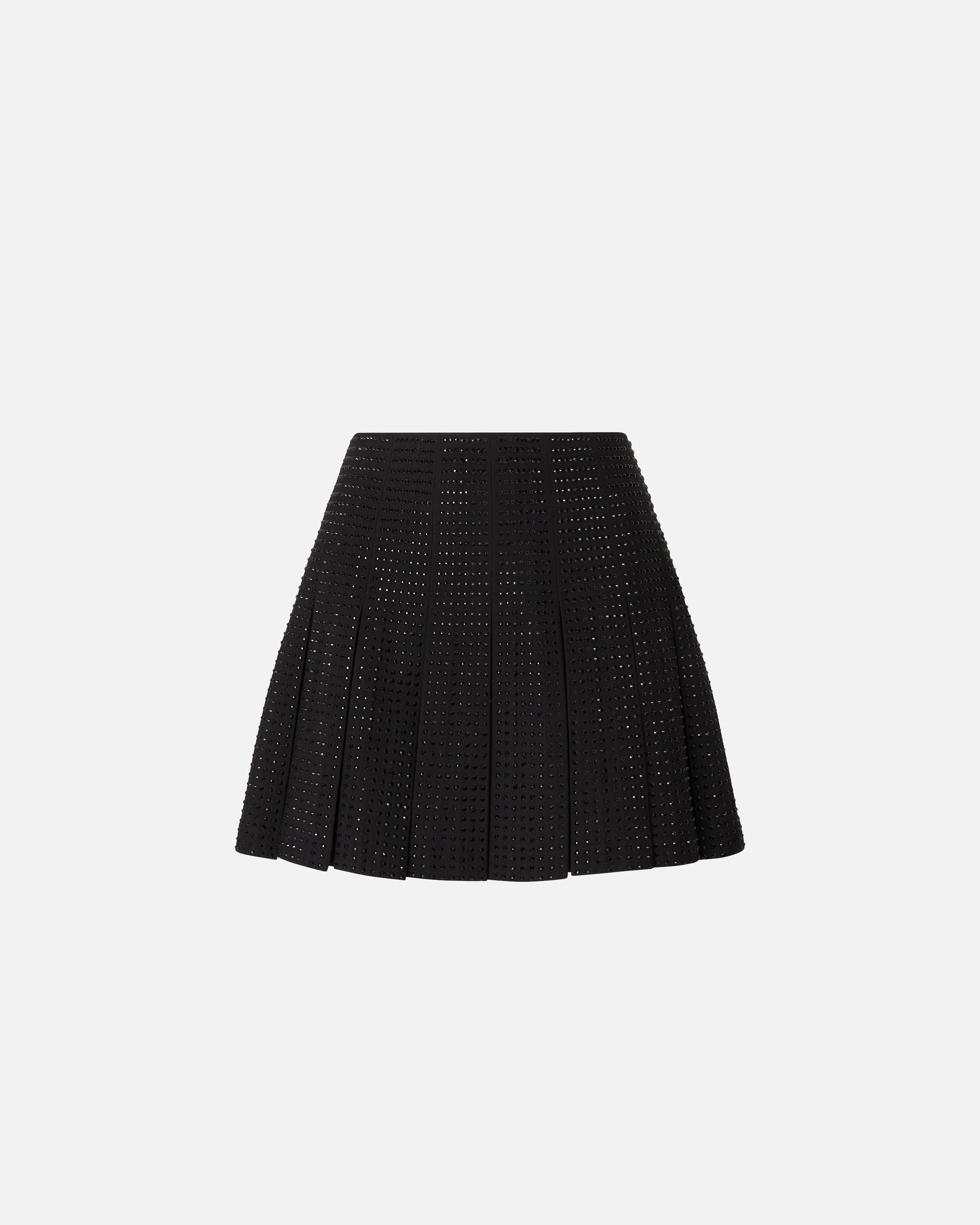Pinko Flared Pleated Mini Skirt With Perforated Texture In Black