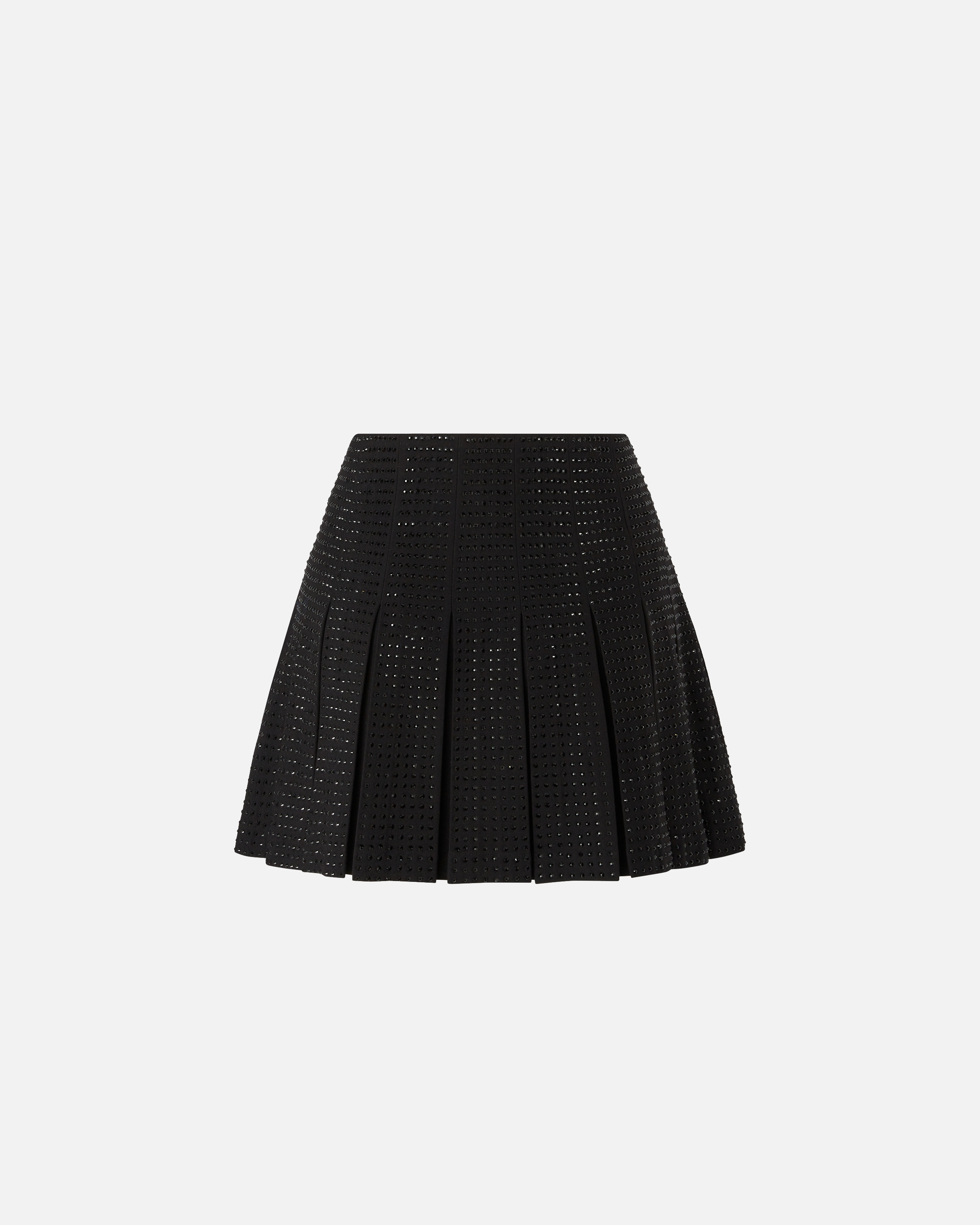 Pinko Flared Pleated Mini Skirt With Perforated Texture In Black