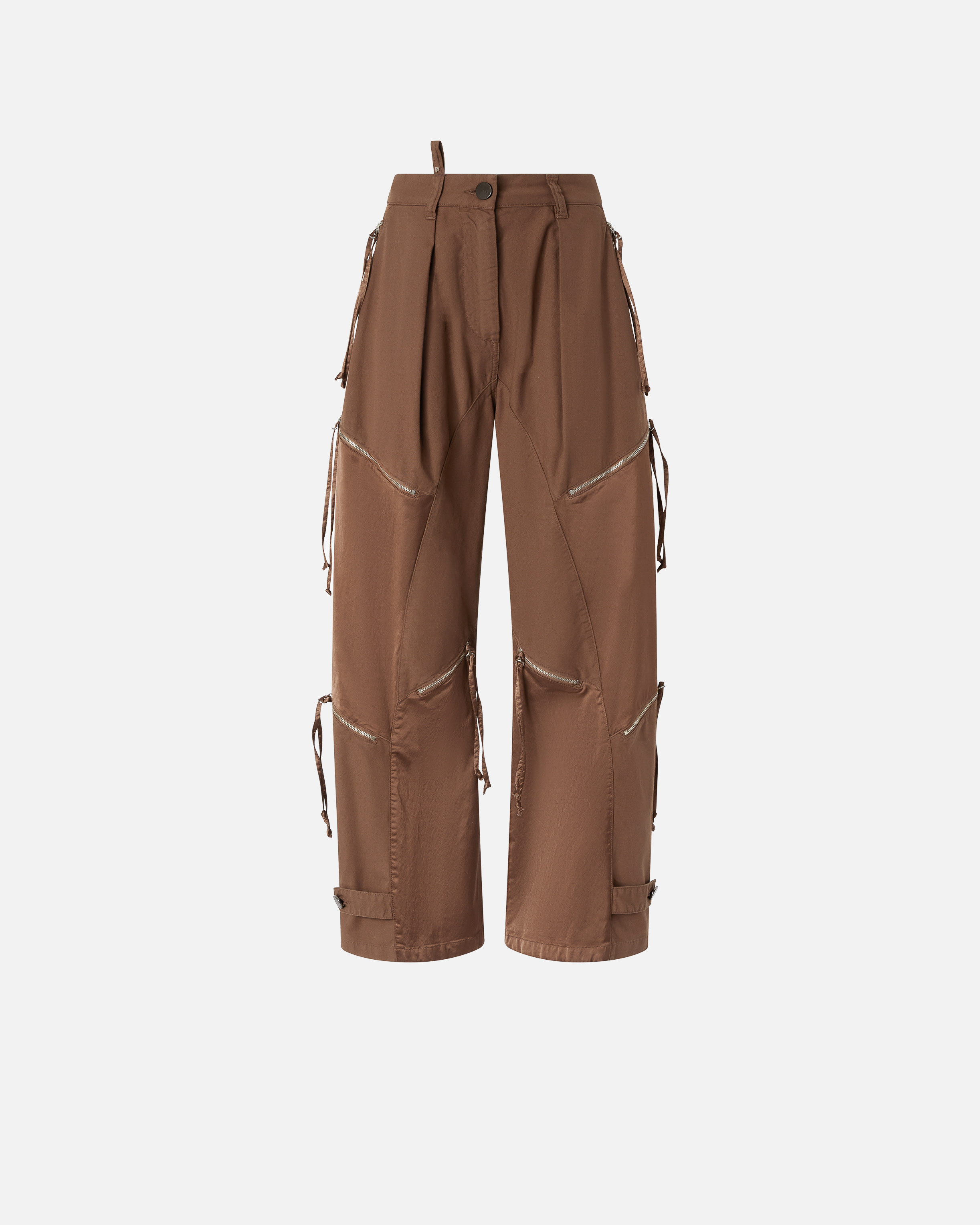 Pinko P-pants In Gabardine And Satin With Zip In Marrone - Tec