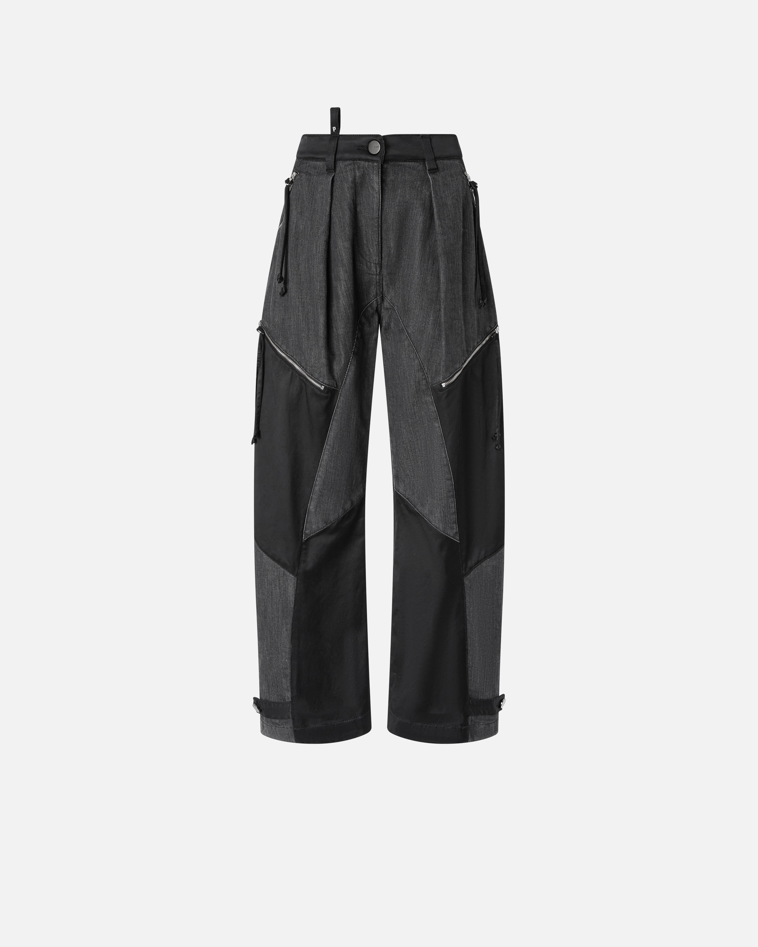 Pinko P-pants In Black Denim And Satin With Zip In Limo Black