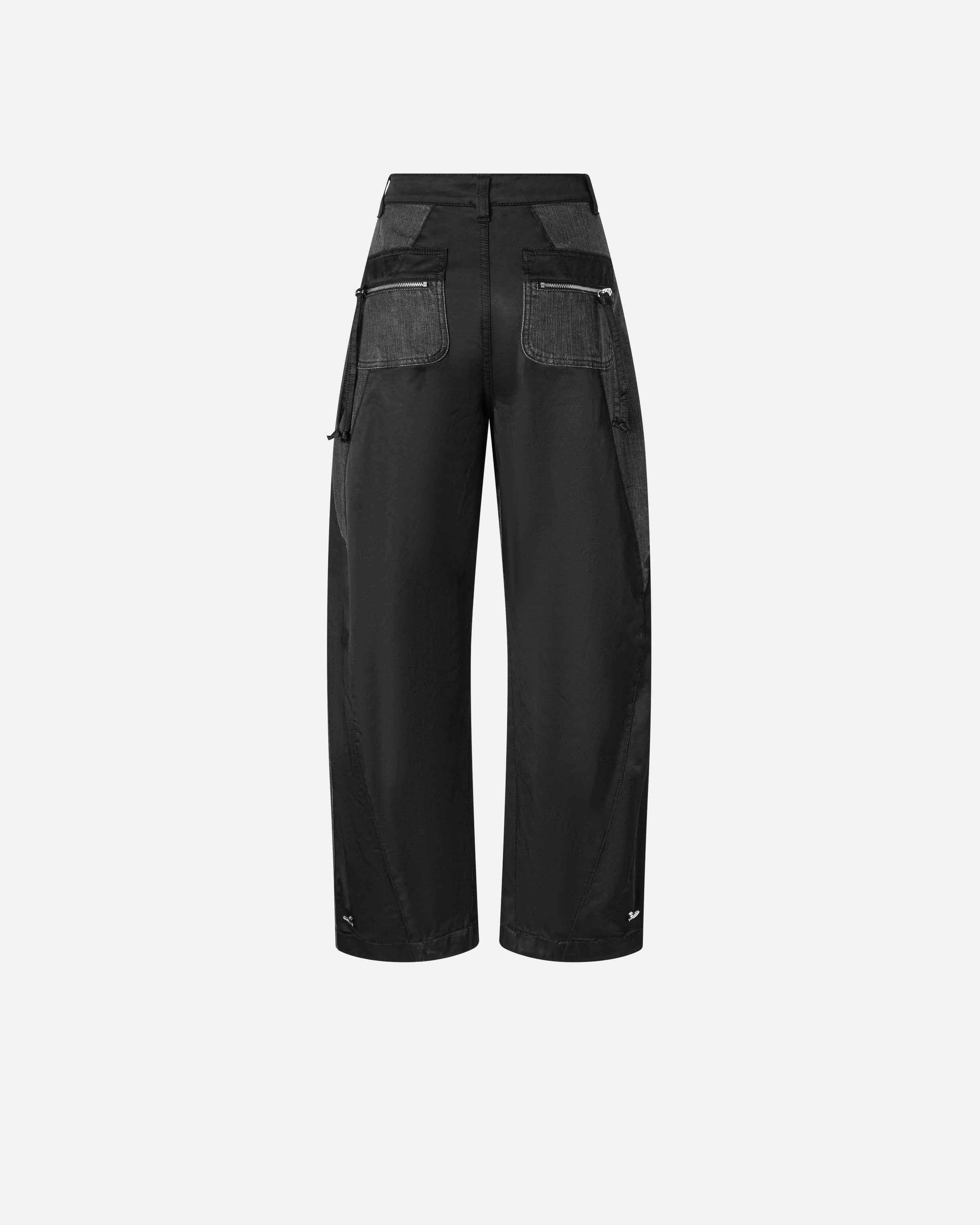 Pinko P-pants In Black Denim And Satin With Zip In Limo Black