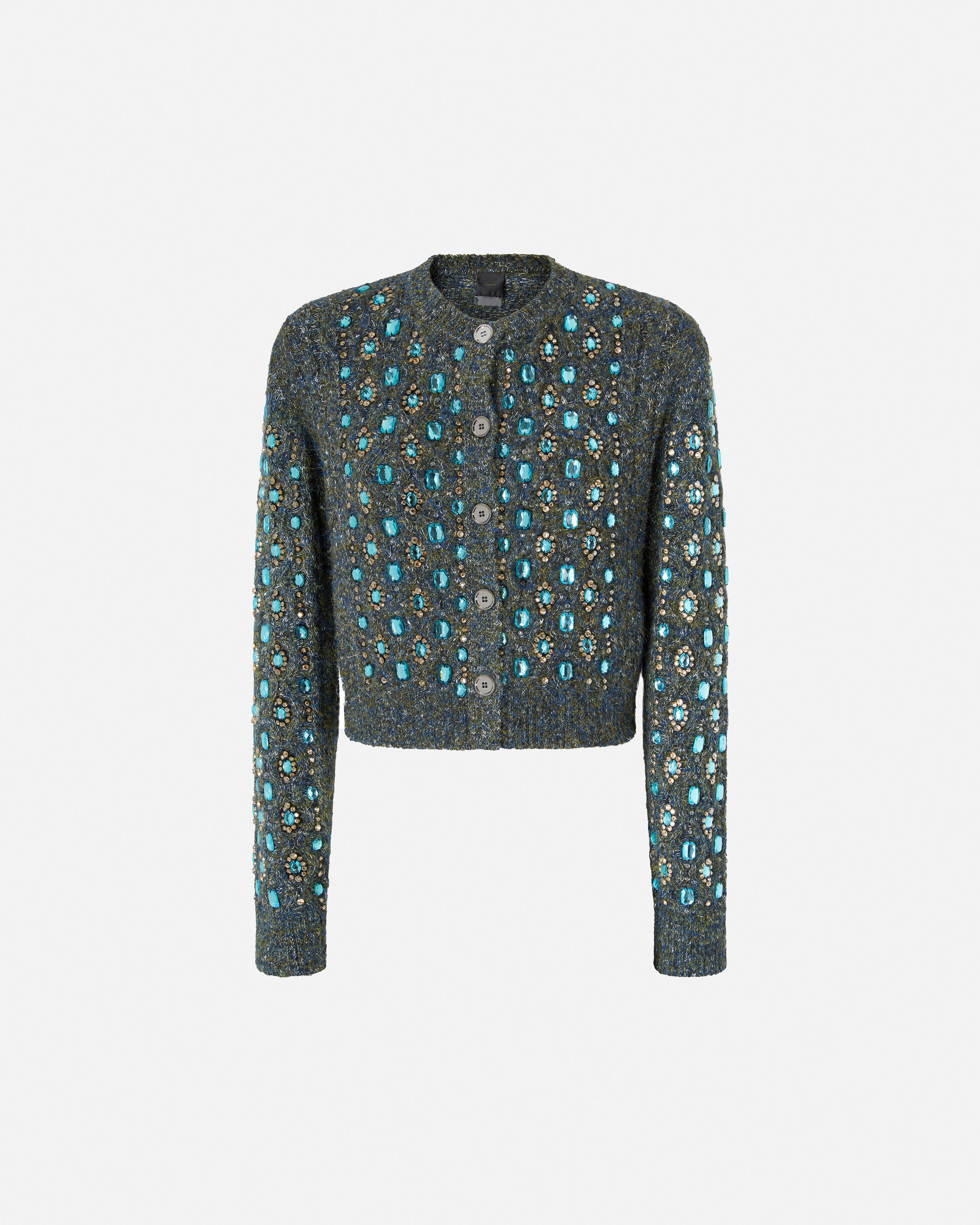 Pinko Knitted Muline Cardigan With Jewel Applications In Multi