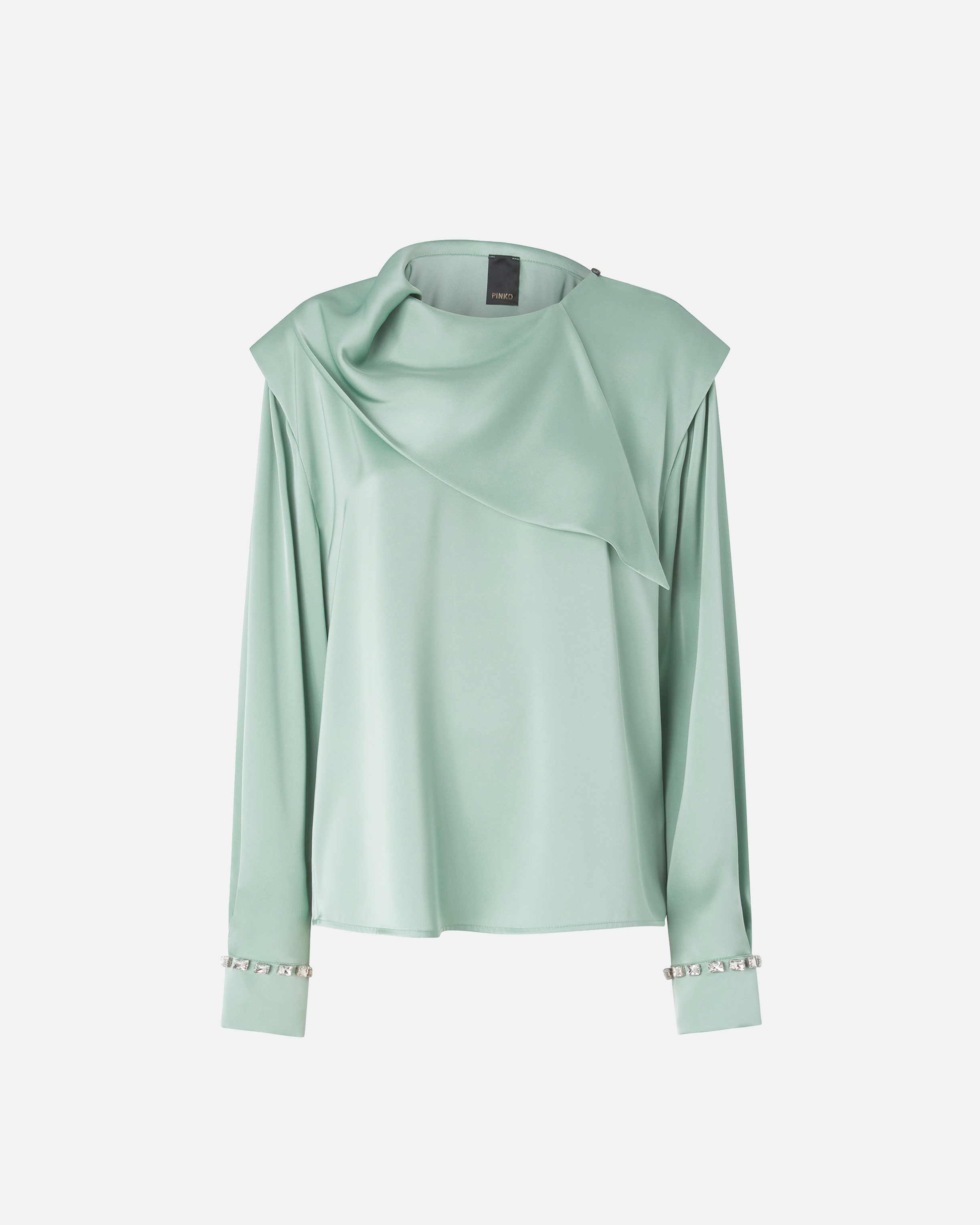 Blouse with draped collar and jewel details - Grey - large