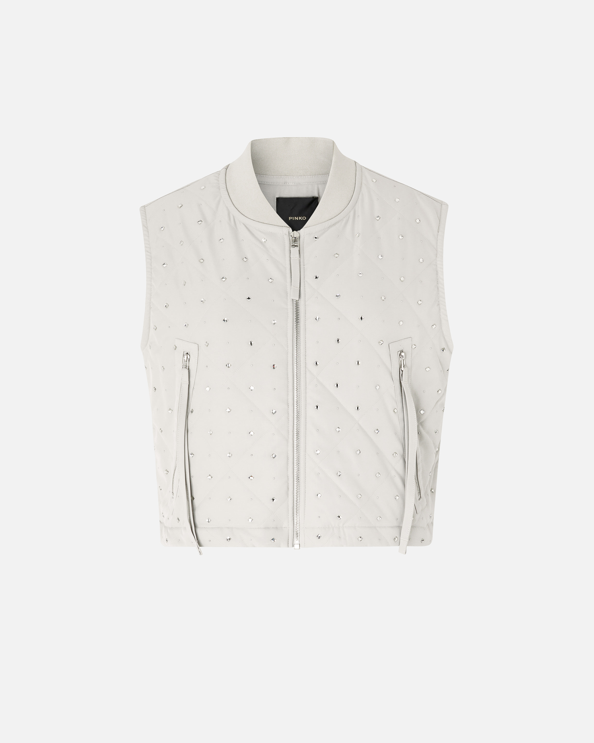 Pinko Cropped Gray Quilted Vest With Structured Silhouette In White