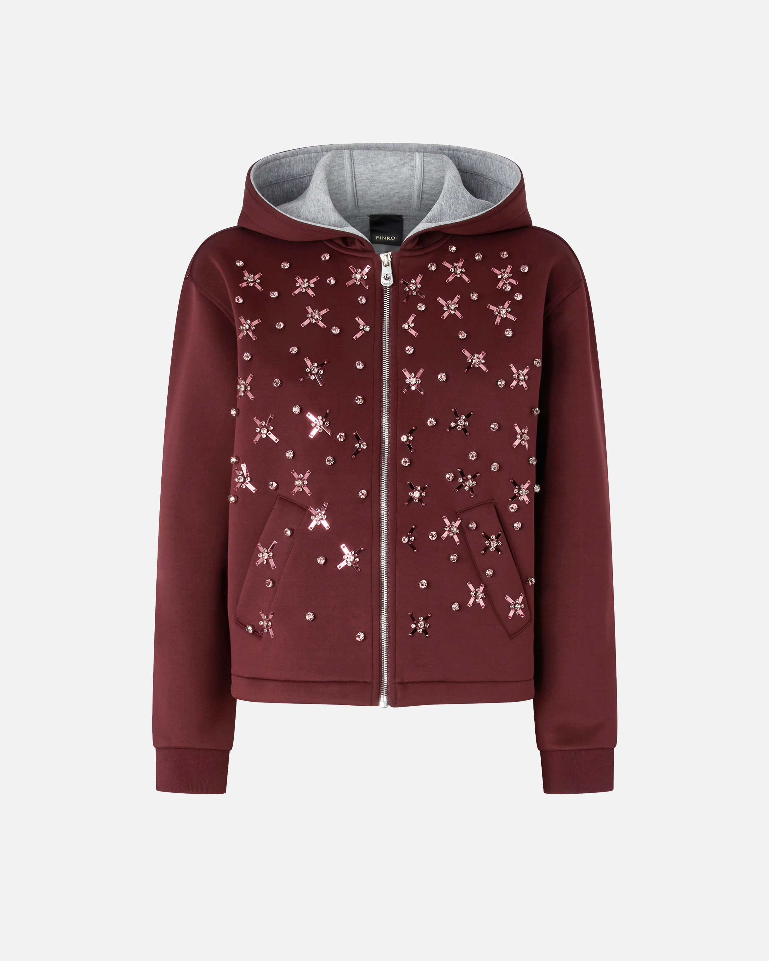 Fleecejacke mit Neopren-Effekt und Schmuckstein-Stickerei - Bordeaux, Rot - large