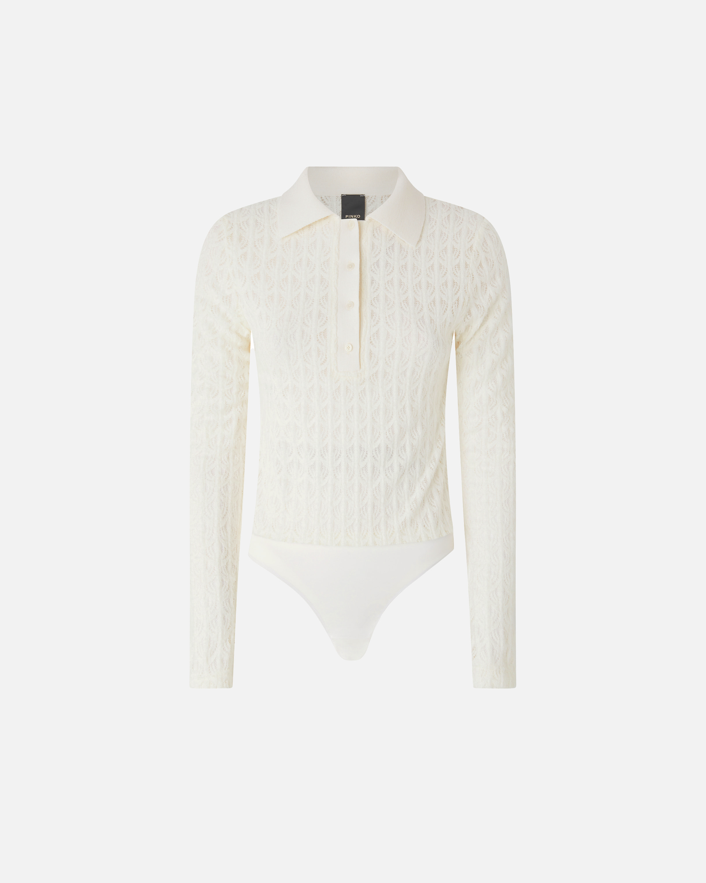 Pinko Intricate Lace Panel Bodysuit With Polo Collar In White