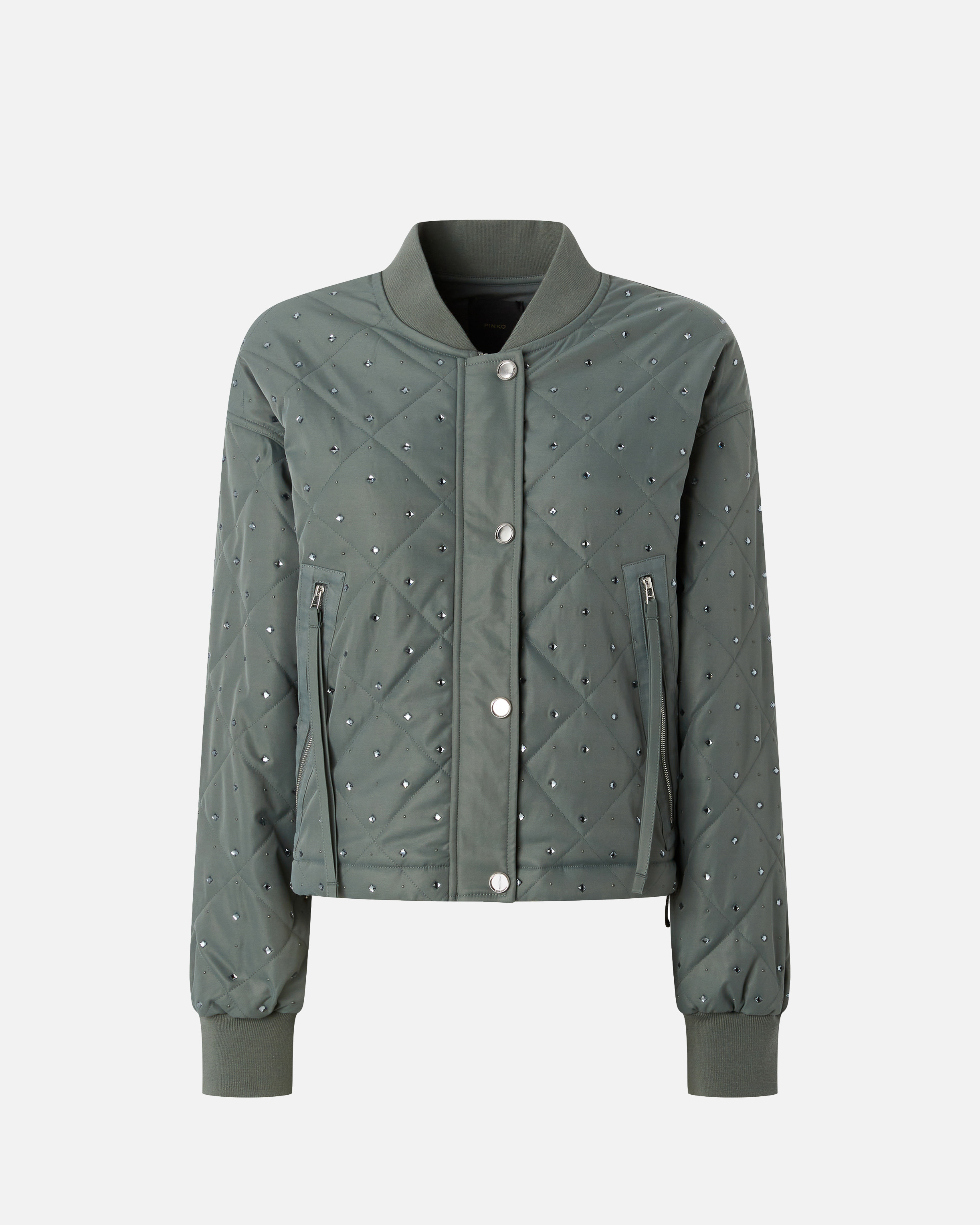 Pinko Quilted Embellished Bomber Jacket In Green
