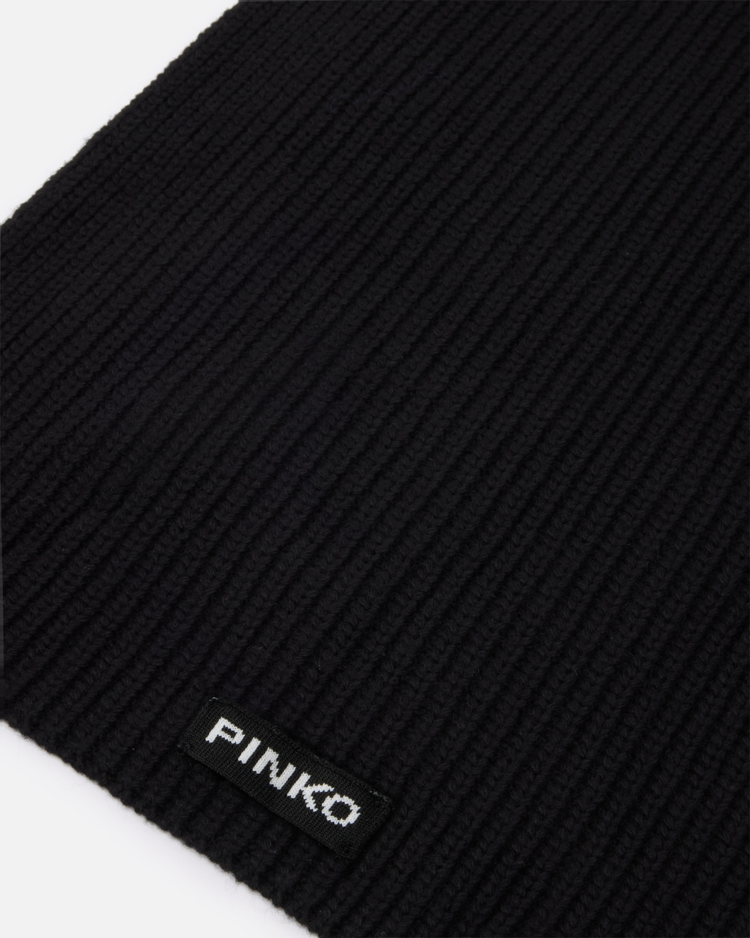 Pinko Ribbed Wool-blend Scarf In Black